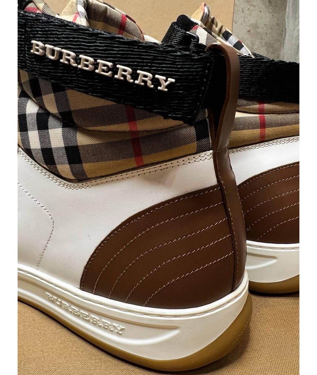 BURBERRY Коричневые кожаные высокие кроссовки / кеды, фото 3