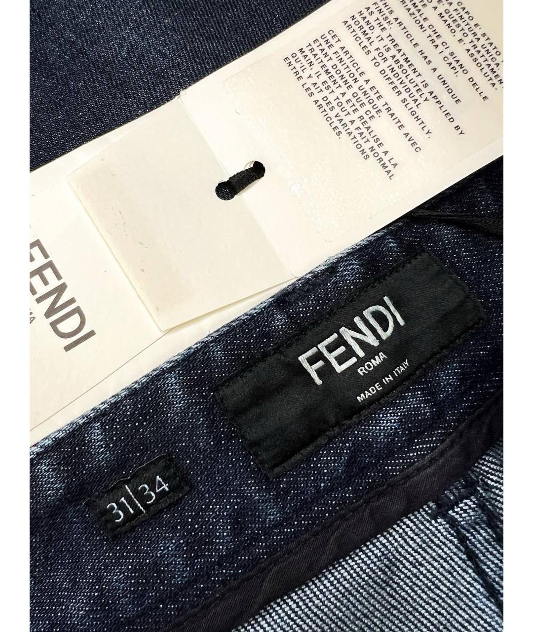 FENDI Темно-синие хлопко-эластановые прямые джинсы, фото 7