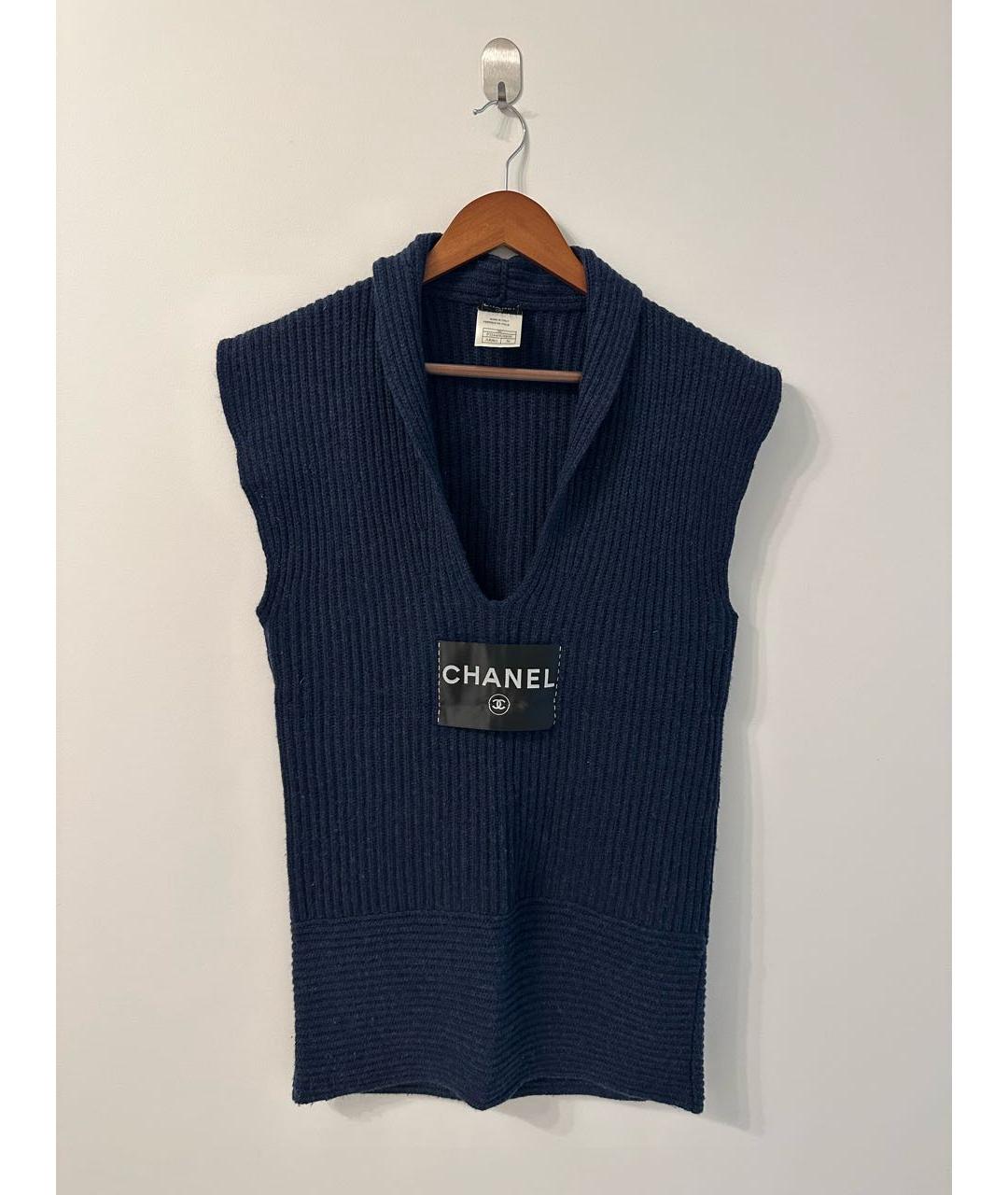 CHANEL Темно-синяя кашемировая жилетка, фото 5