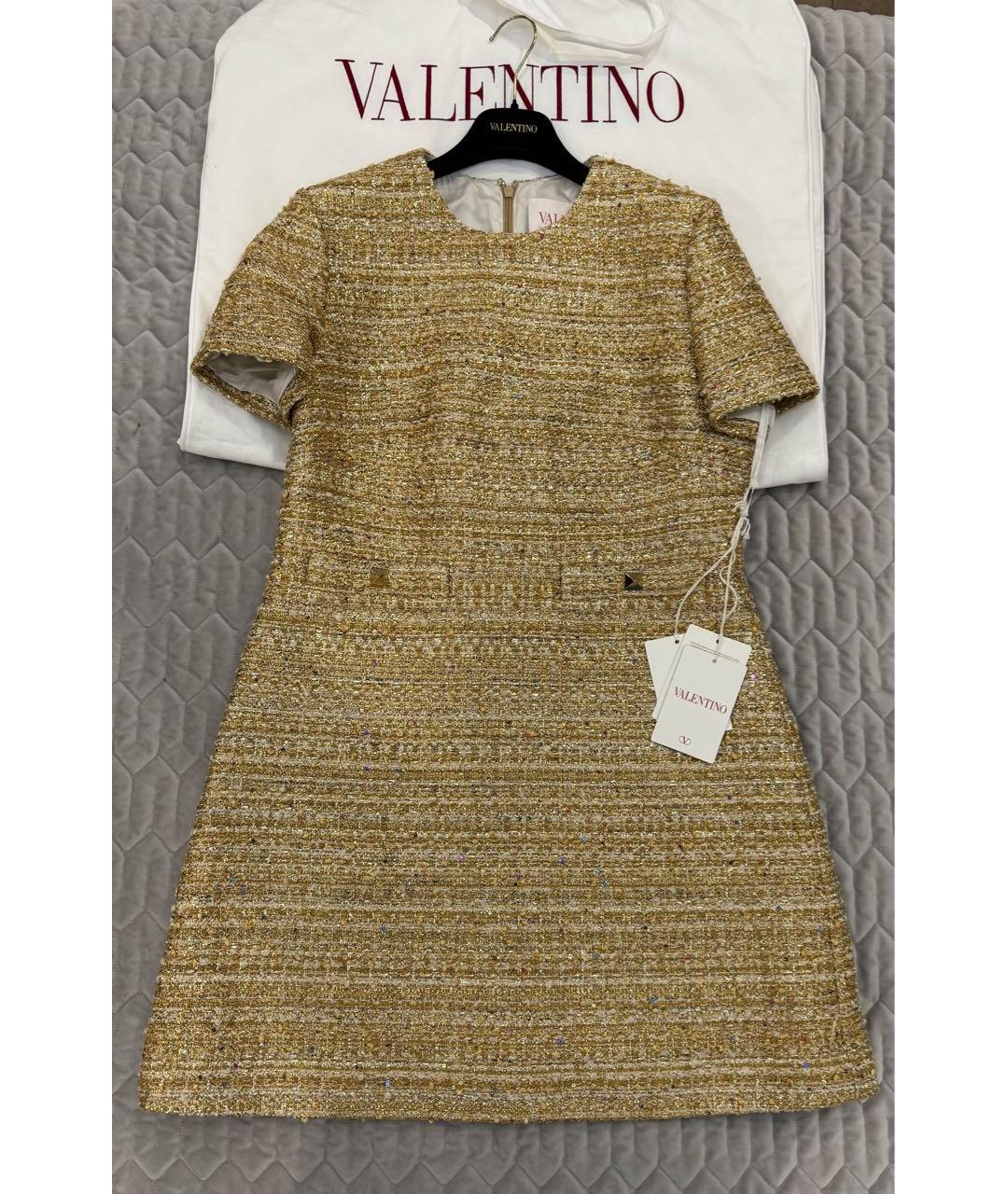 VALENTINO Золотое твидовое коктейльное платье, фото 9