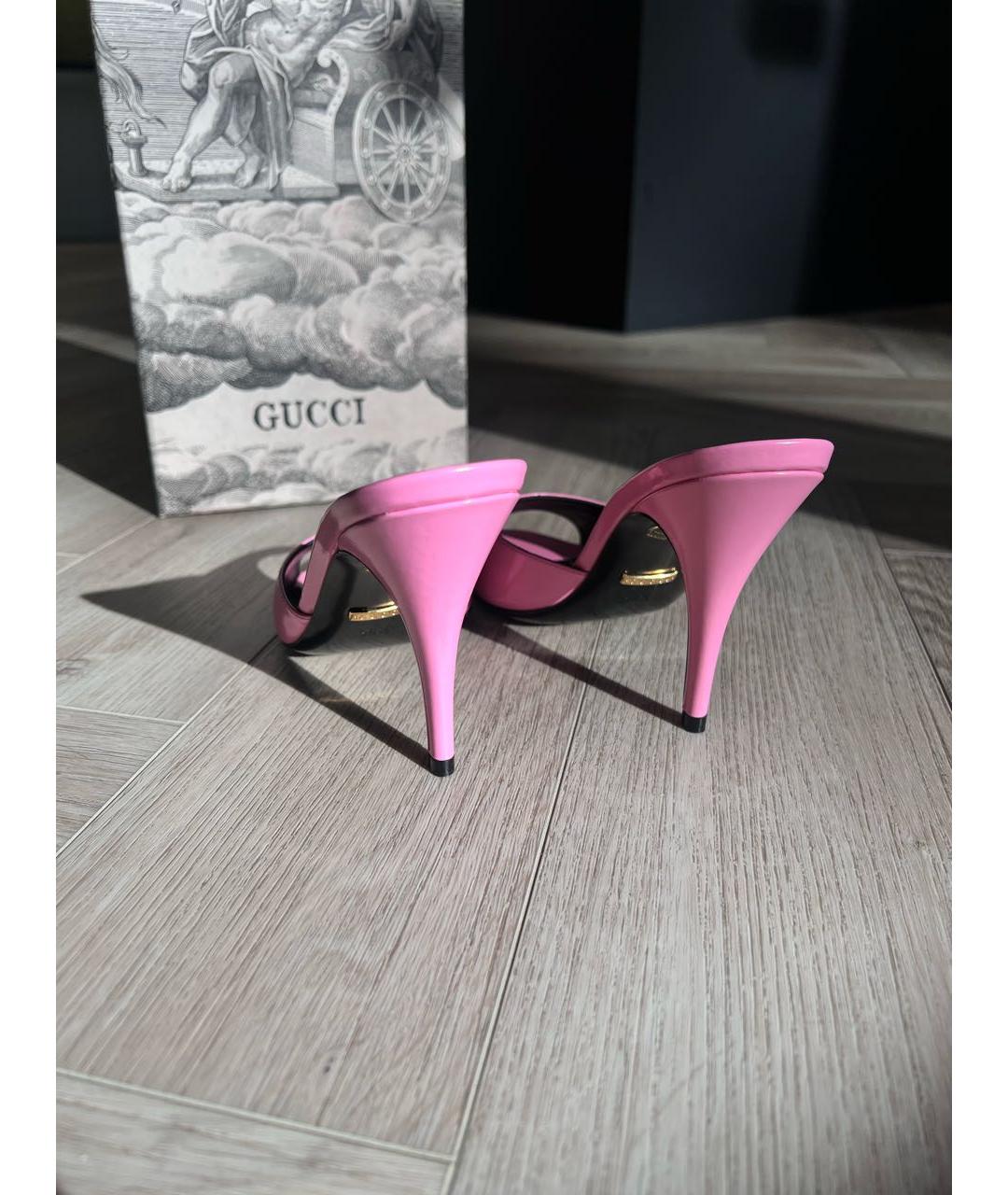 GUCCI Розовые кожаные сабо, фото 4