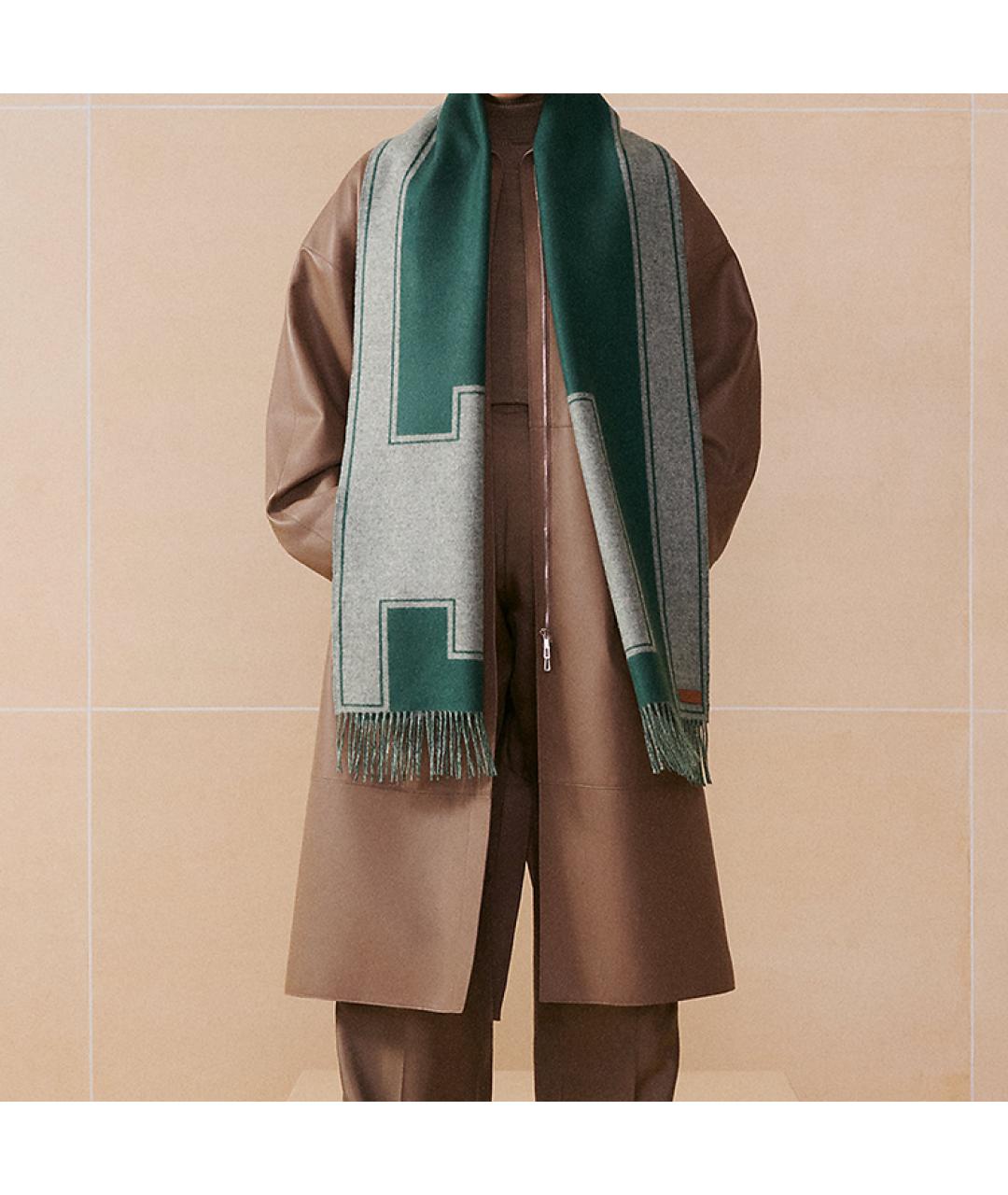 HERMES Зеленый кашемировый шарф, фото 3