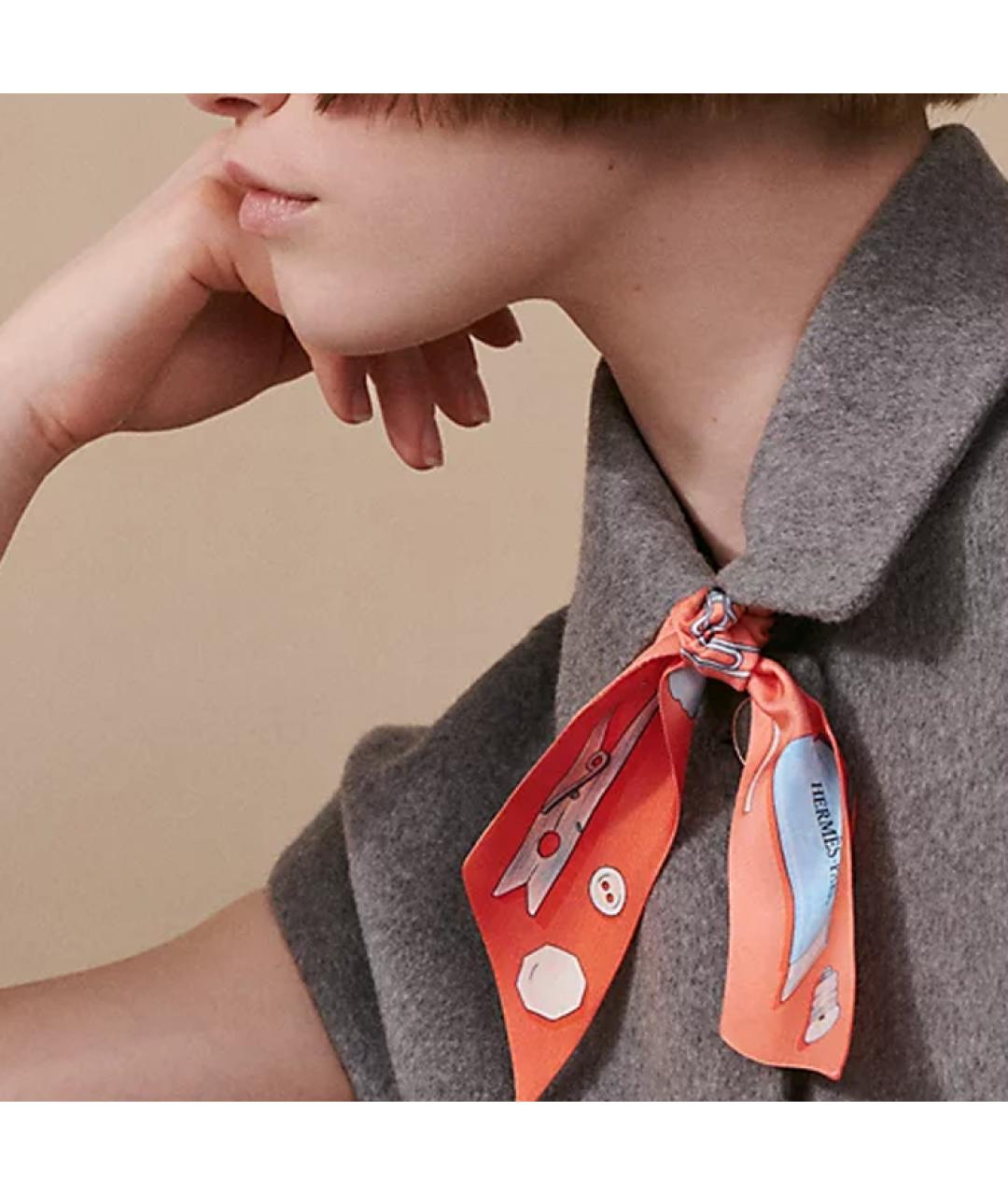 HERMES Оранжевый шелковый шарф, фото 2