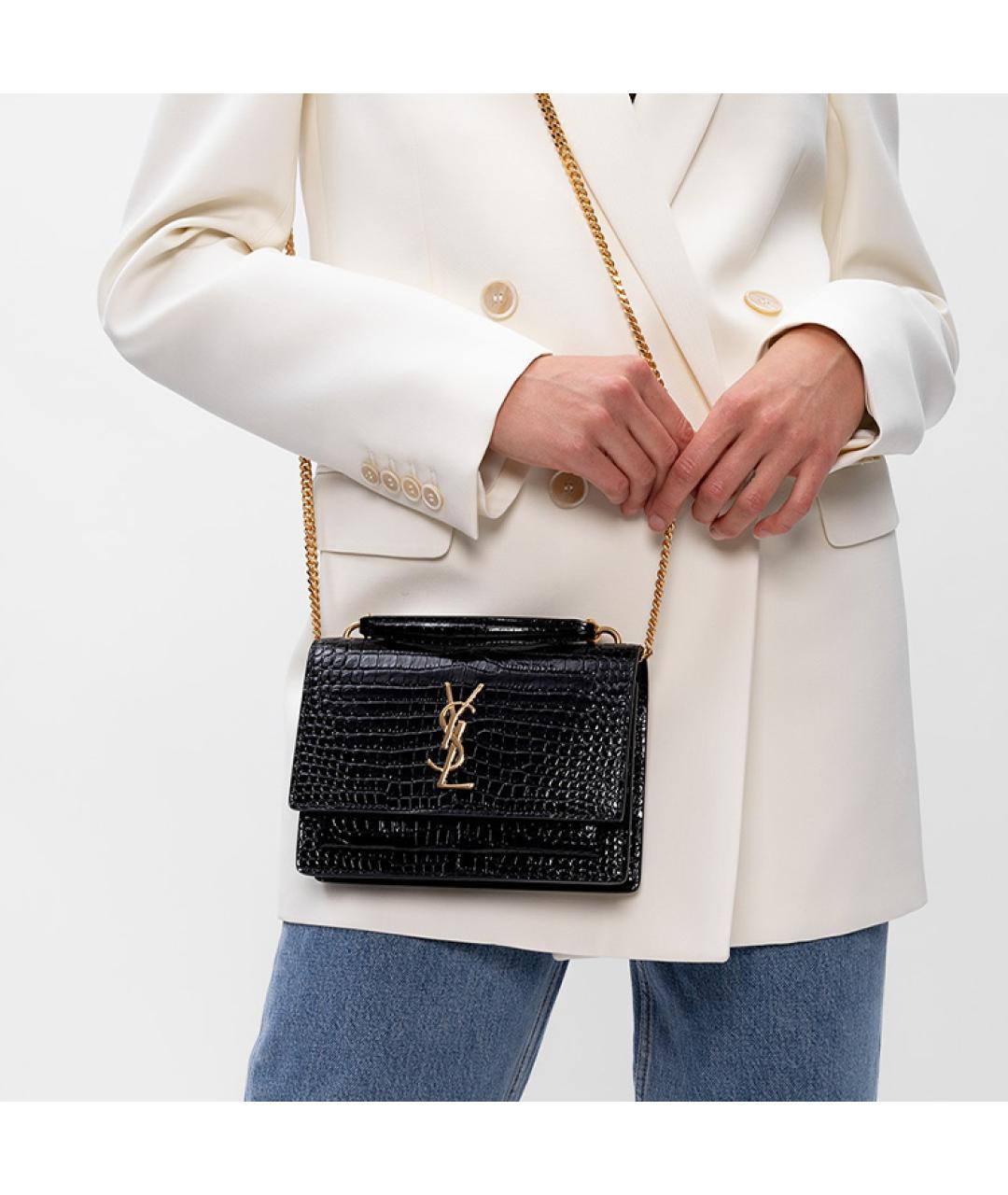 SAINT LAURENT Черная кожаная сумка через плечо, фото 4