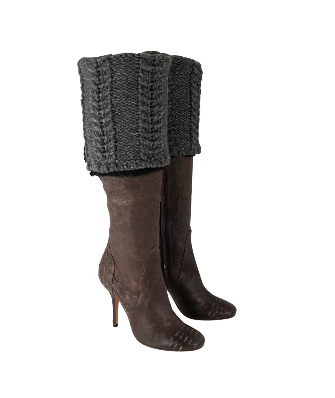 ERMANNO SCERVINO Коричневые кожаные сапоги, фото 8