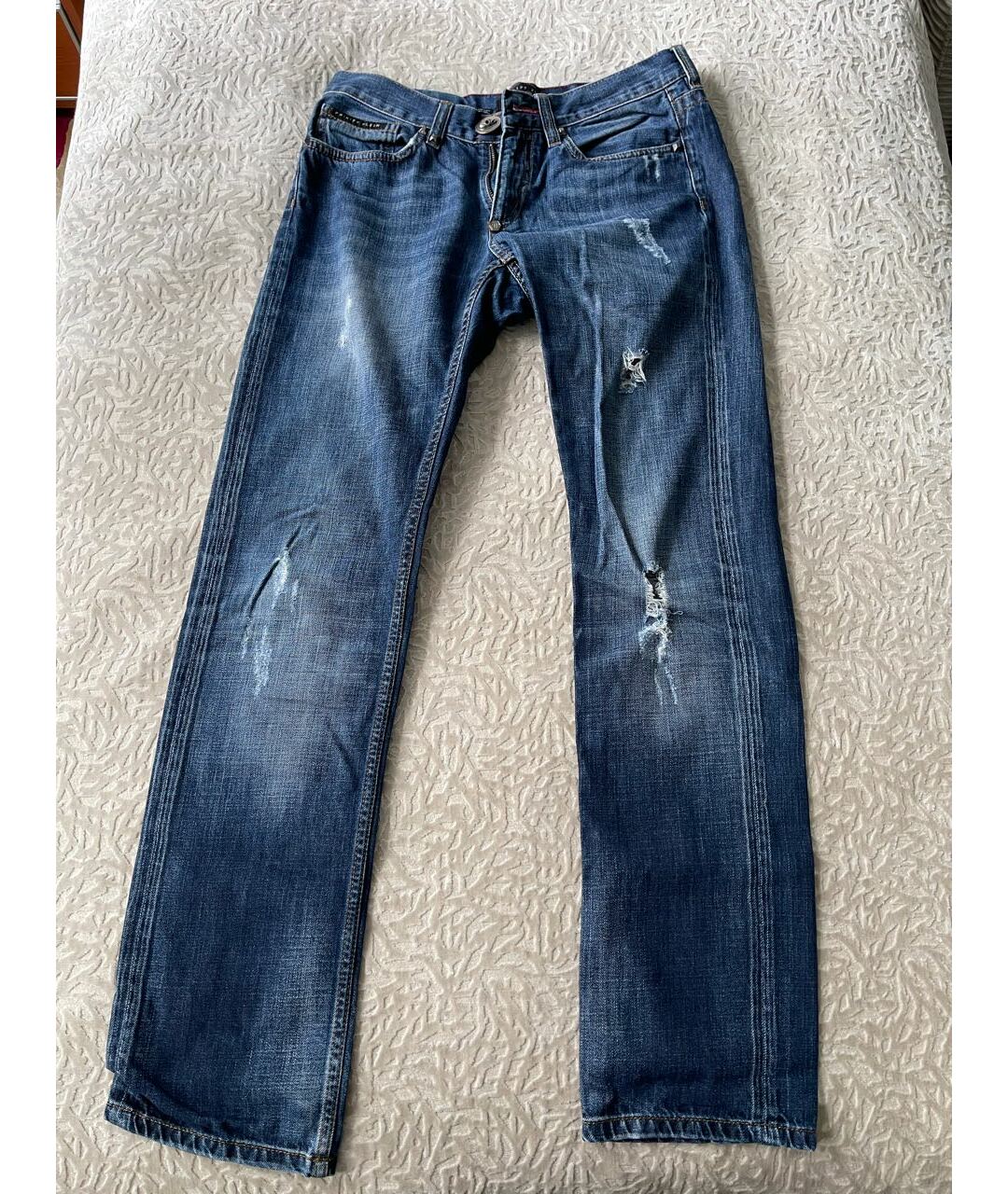 PHILIPP PLEIN Синие прямые джинсы, фото 4