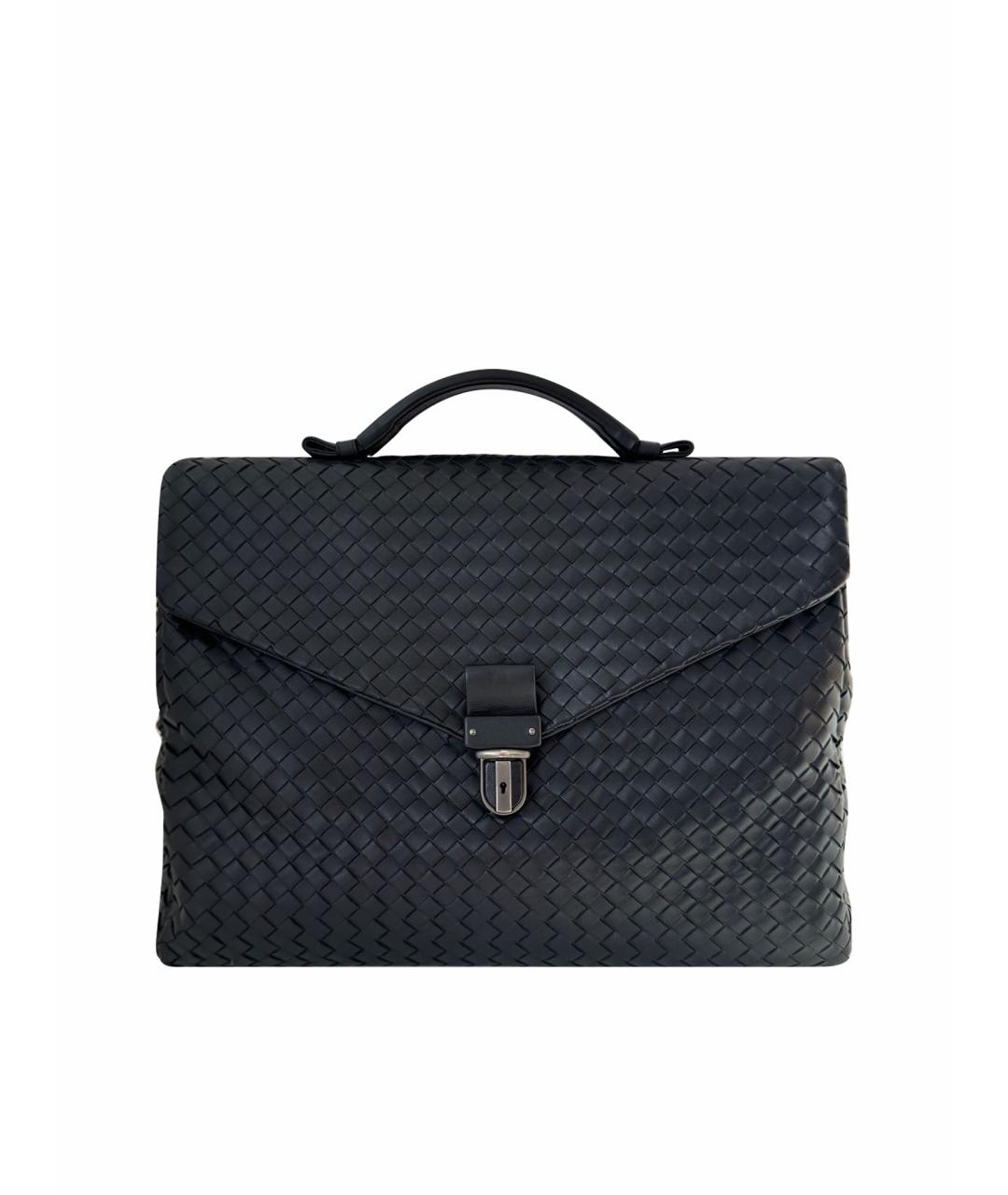 BOTTEGA VENETA Черный кожаный портфель, фото 1