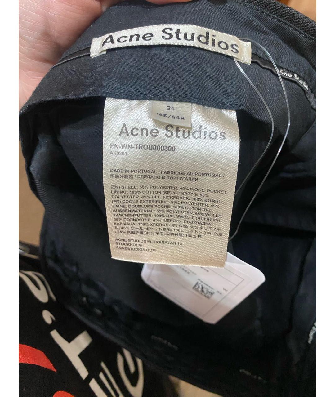 ACNE STUDIOS Черные шерстяные прямые брюки, фото 3