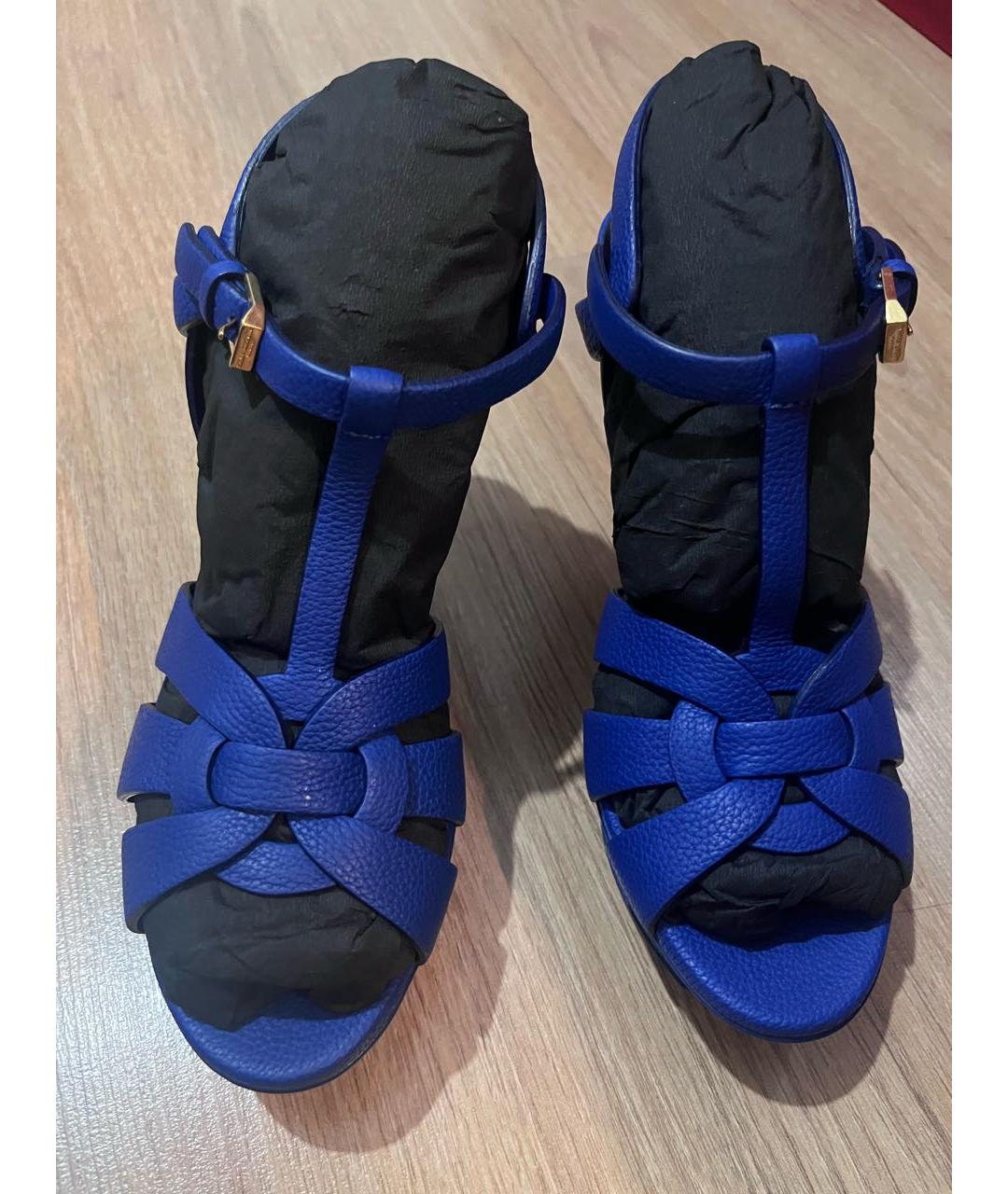 SAINT LAURENT Синие кожаные босоножки, фото 2