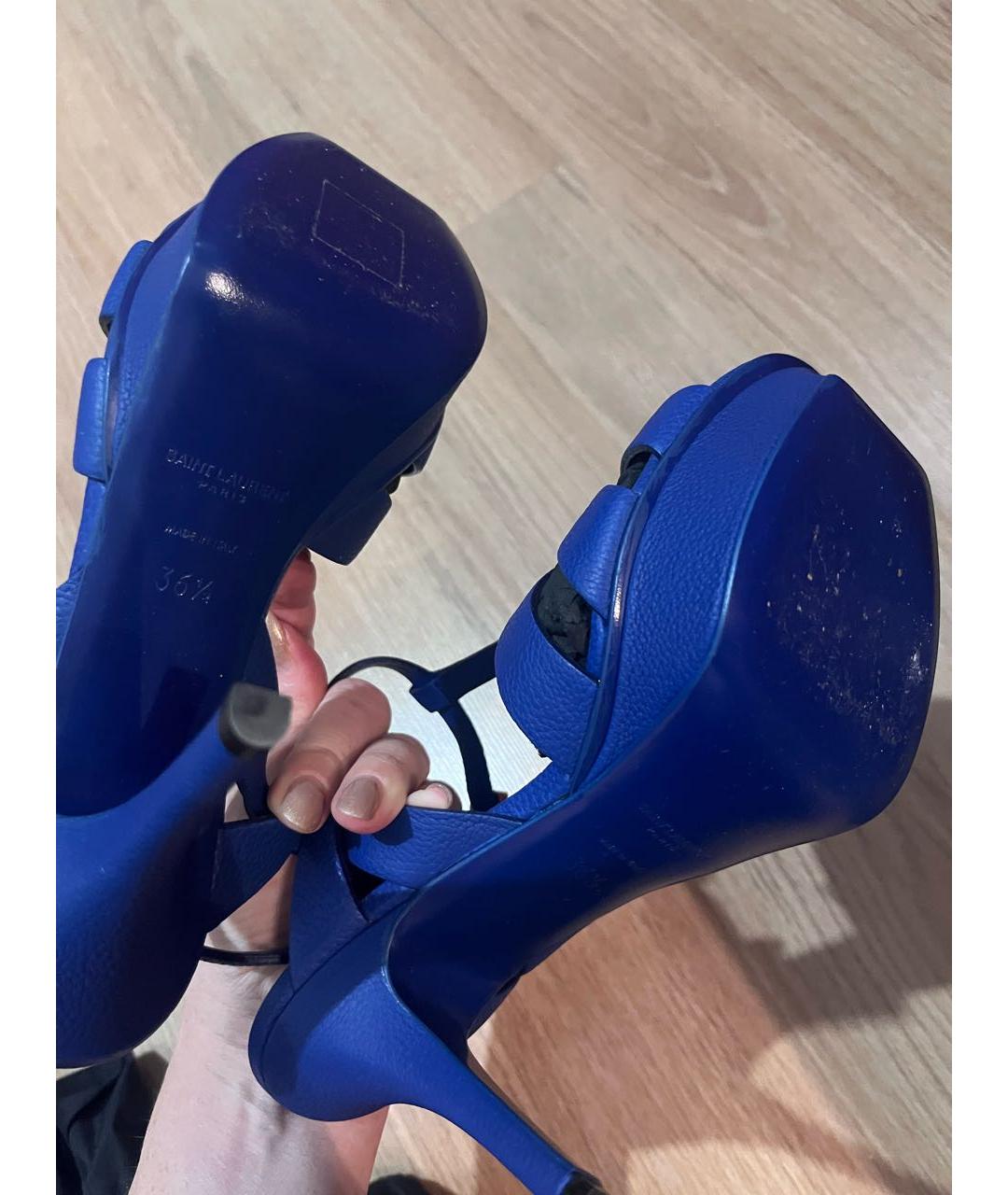 SAINT LAURENT Синие кожаные босоножки, фото 5