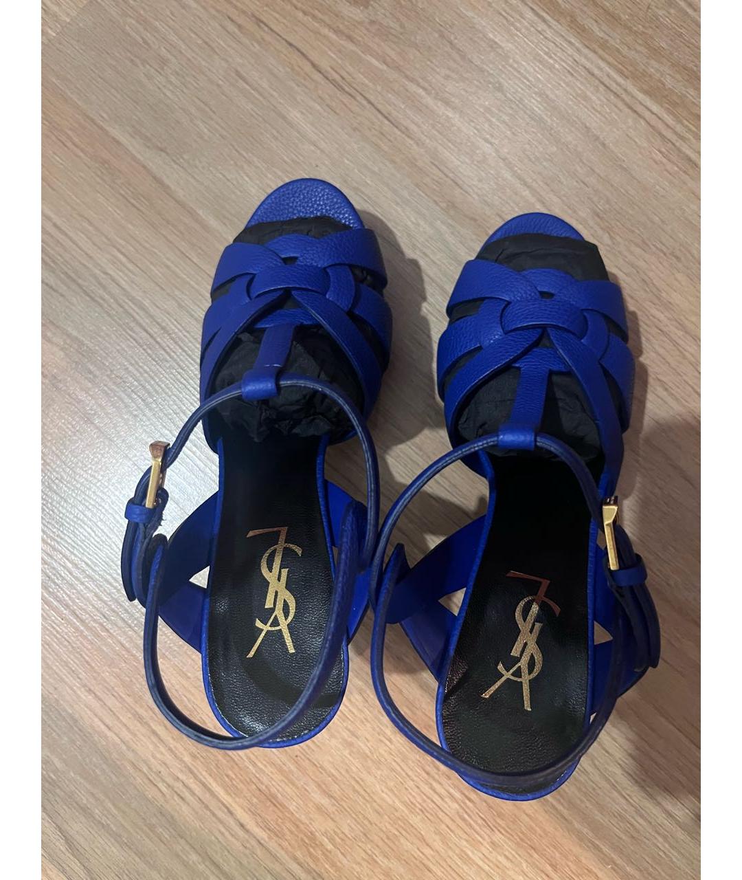 SAINT LAURENT Синие кожаные босоножки, фото 4