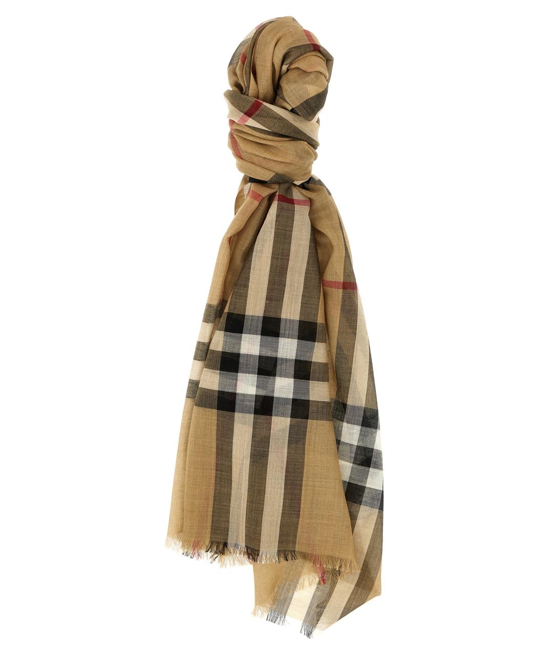 BURBERRY Бежевый шерстяной шарф, фото 1