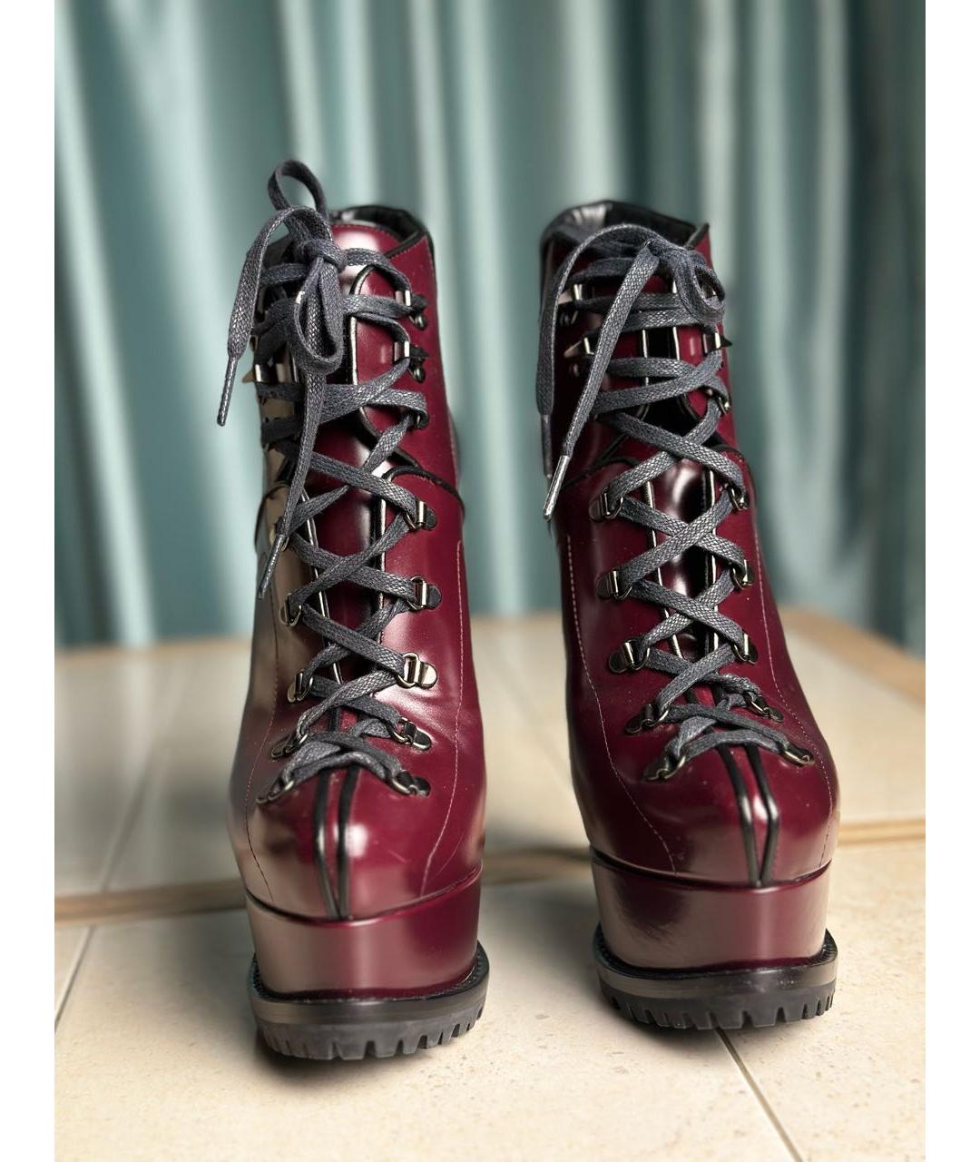 ALAIA Бордовые кожаные ботильоны, фото 2