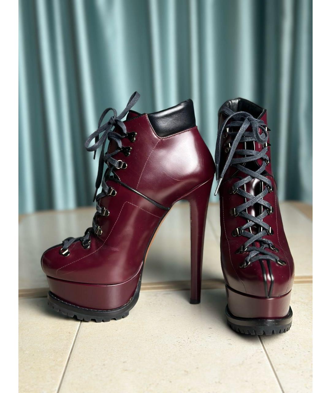 ALAIA Бордовые кожаные ботильоны, фото 3