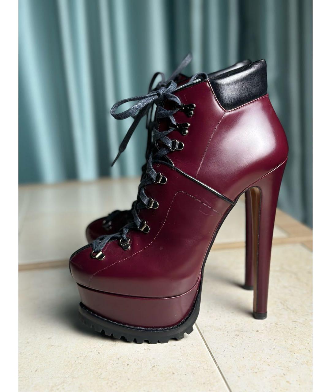ALAIA Бордовые кожаные ботильоны, фото 8