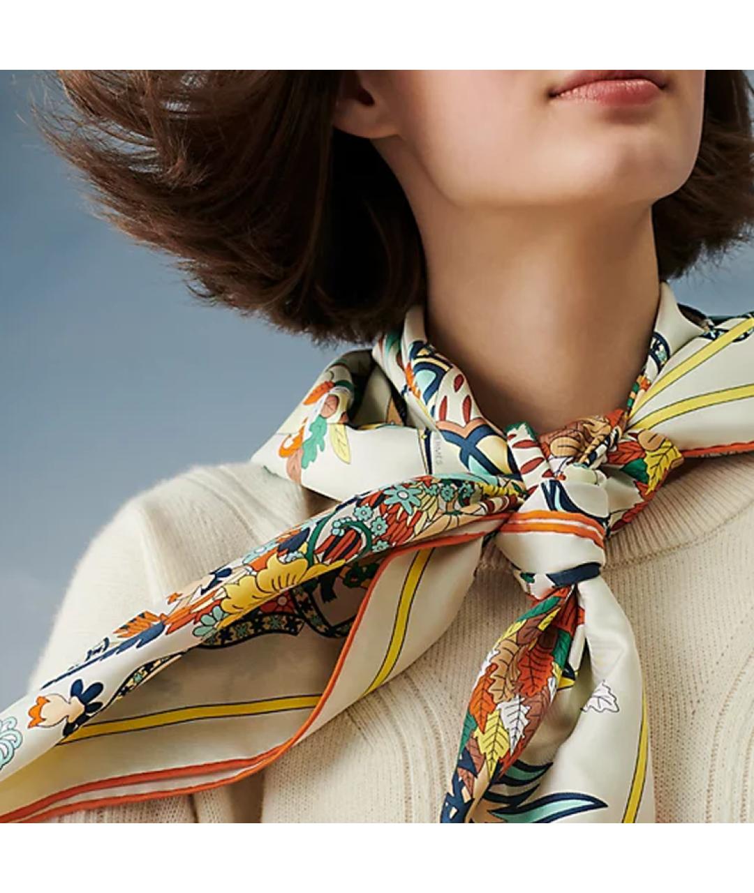 HERMES Бежевый шелковый шарф, фото 5