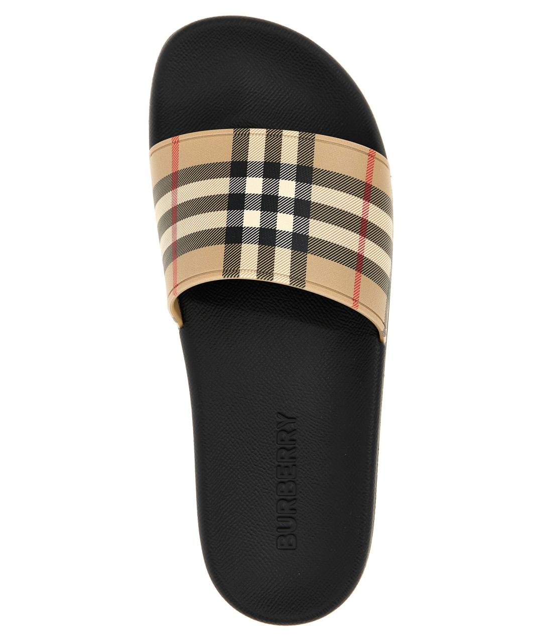 BURBERRY Бежевые резиновые шлепанцы, фото 4