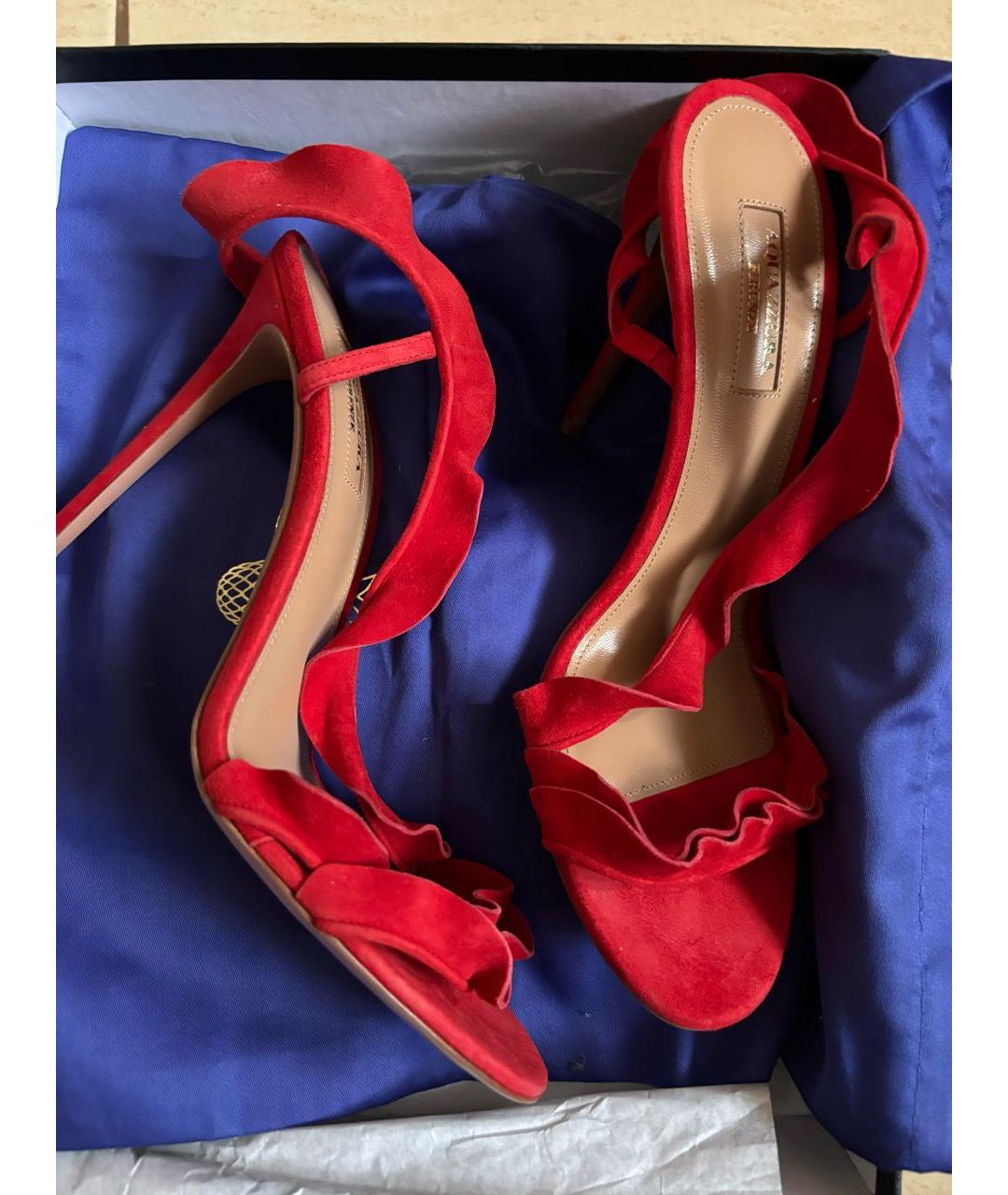 AQUAZZURA Красные замшевые босоножки, фото 5