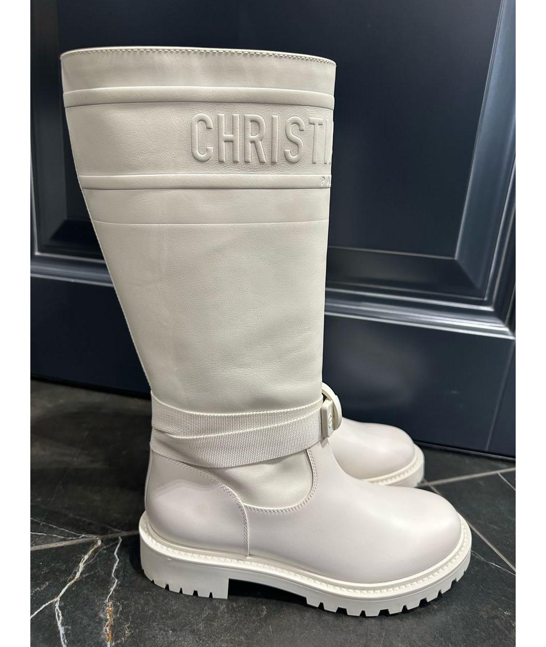 CHRISTIAN DIOR Белые кожаные сапоги, фото 8