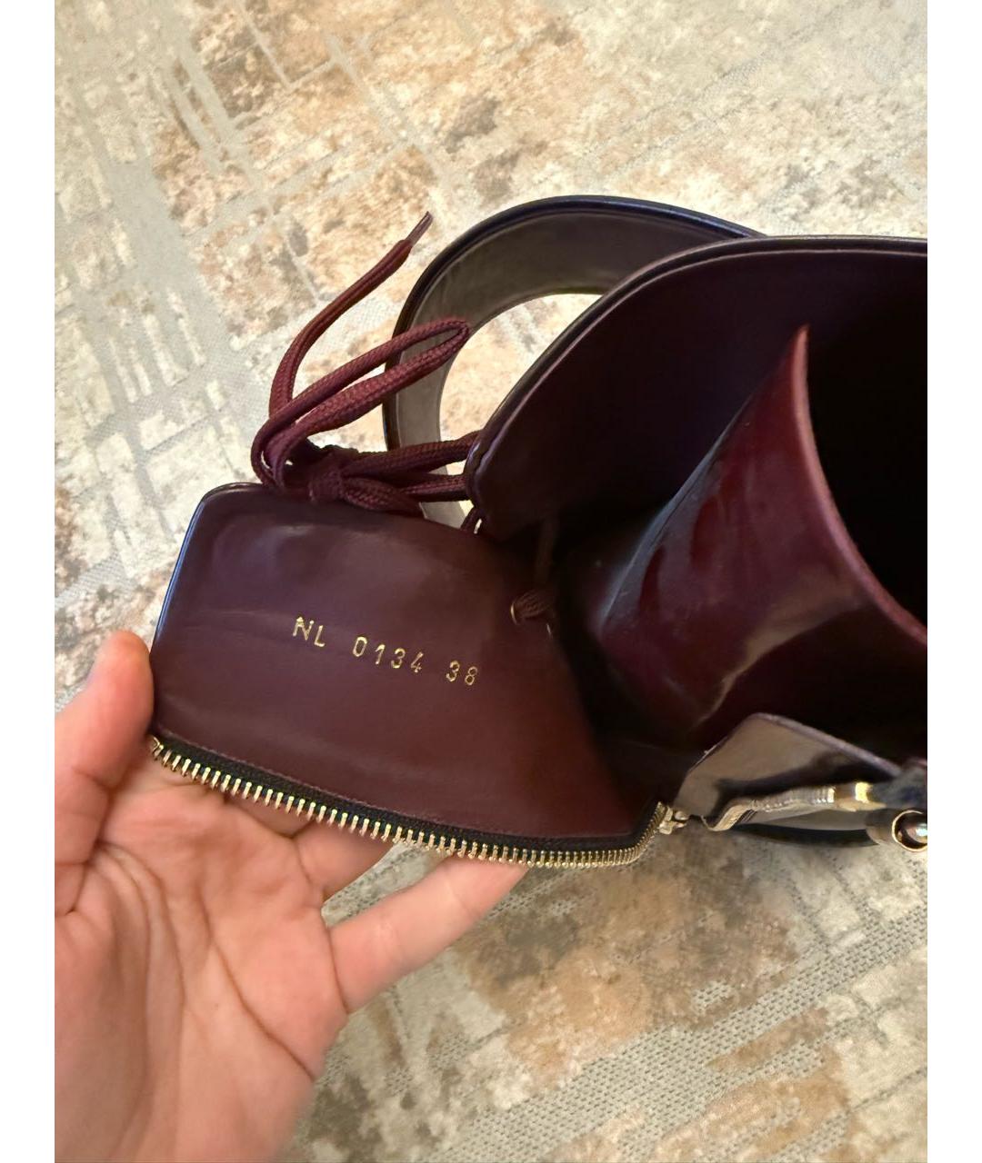 LOUIS VUITTON Бордовые ботинки из лакированной кожи, фото 8