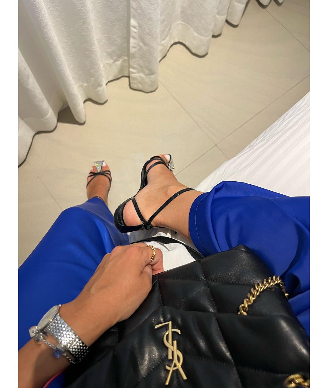 SAINT LAURENT Черные текстильные босоножки, фото 3