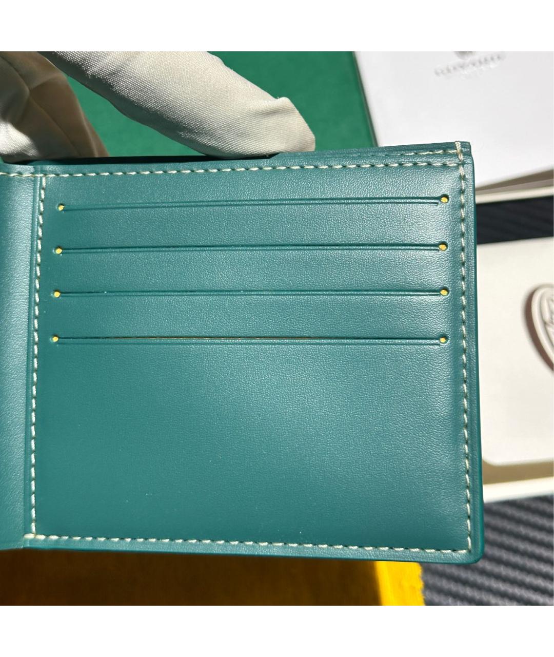 GOYARD Зеленый кожаный кошелек, фото 6