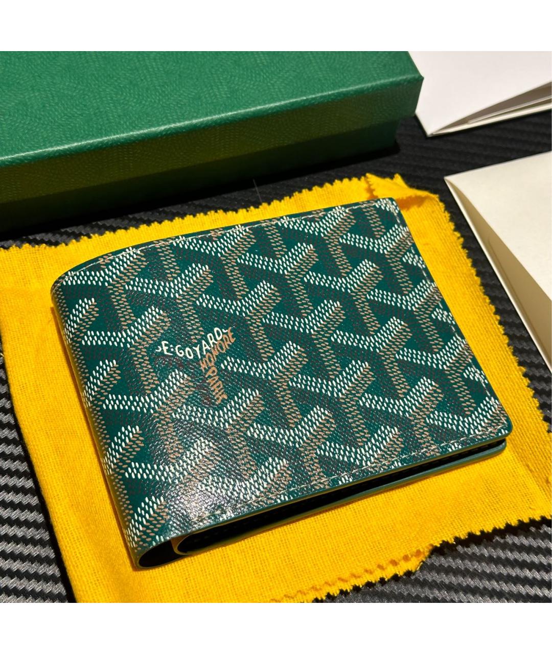 GOYARD Зеленый кожаный кошелек, фото 3
