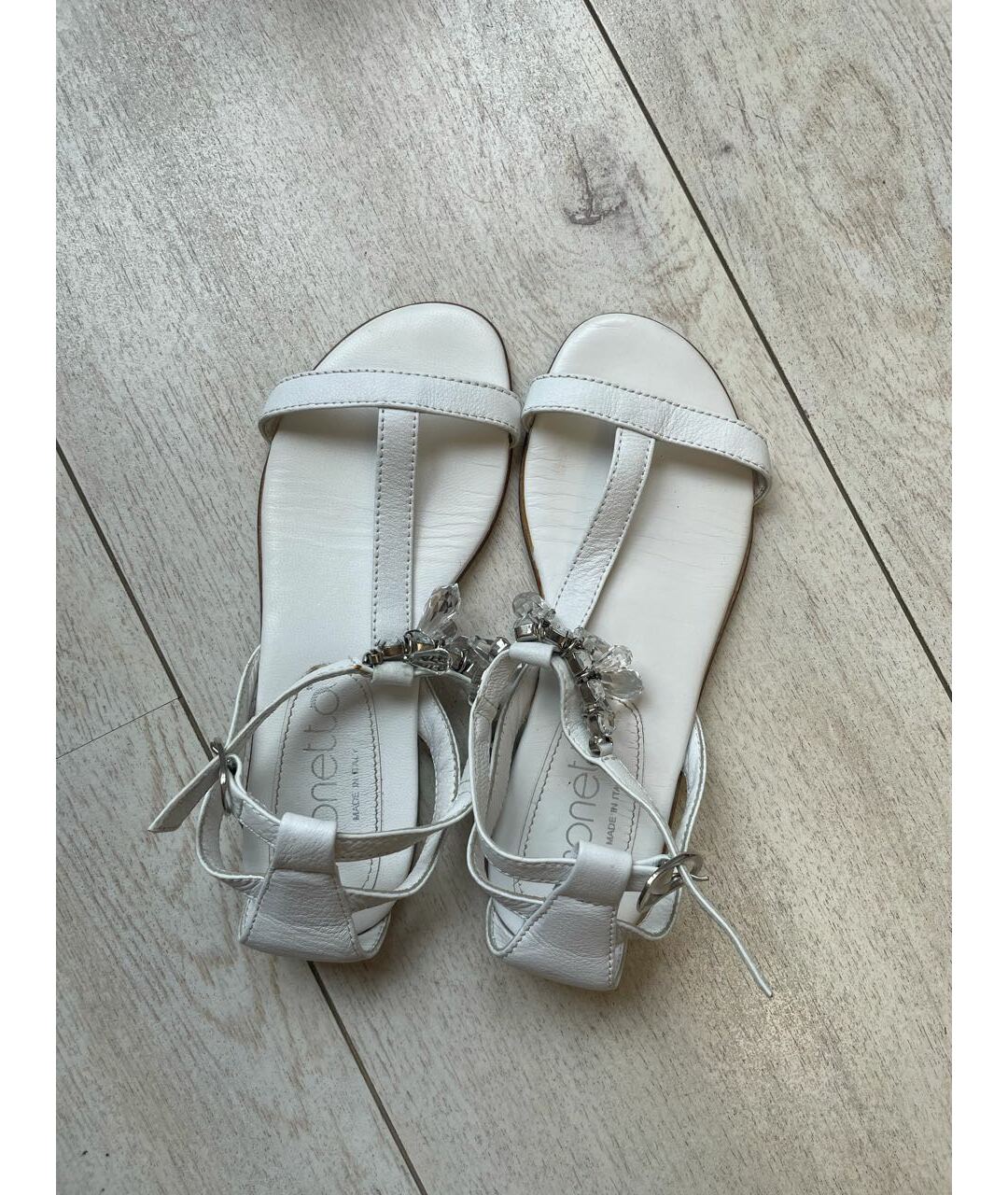 SIMONETTA Белые кожаные сандалии и шлепанцы, фото 3
