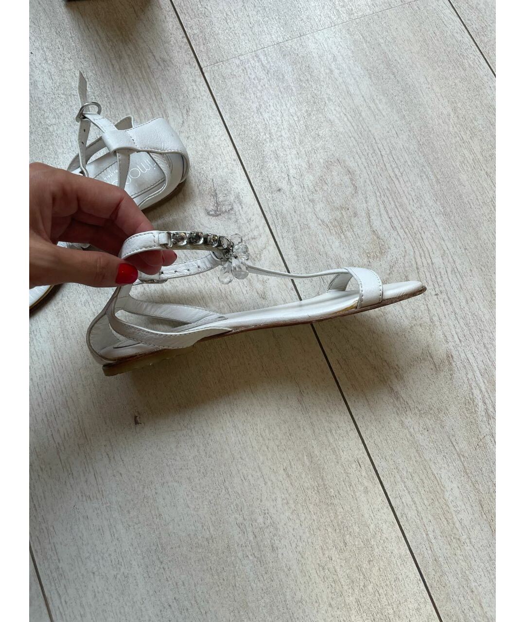 SIMONETTA Белые кожаные сандалии и шлепанцы, фото 5