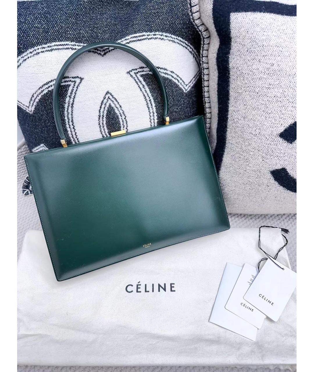 CELINE Зеленая кожаная сумка с короткими ручками, фото 6