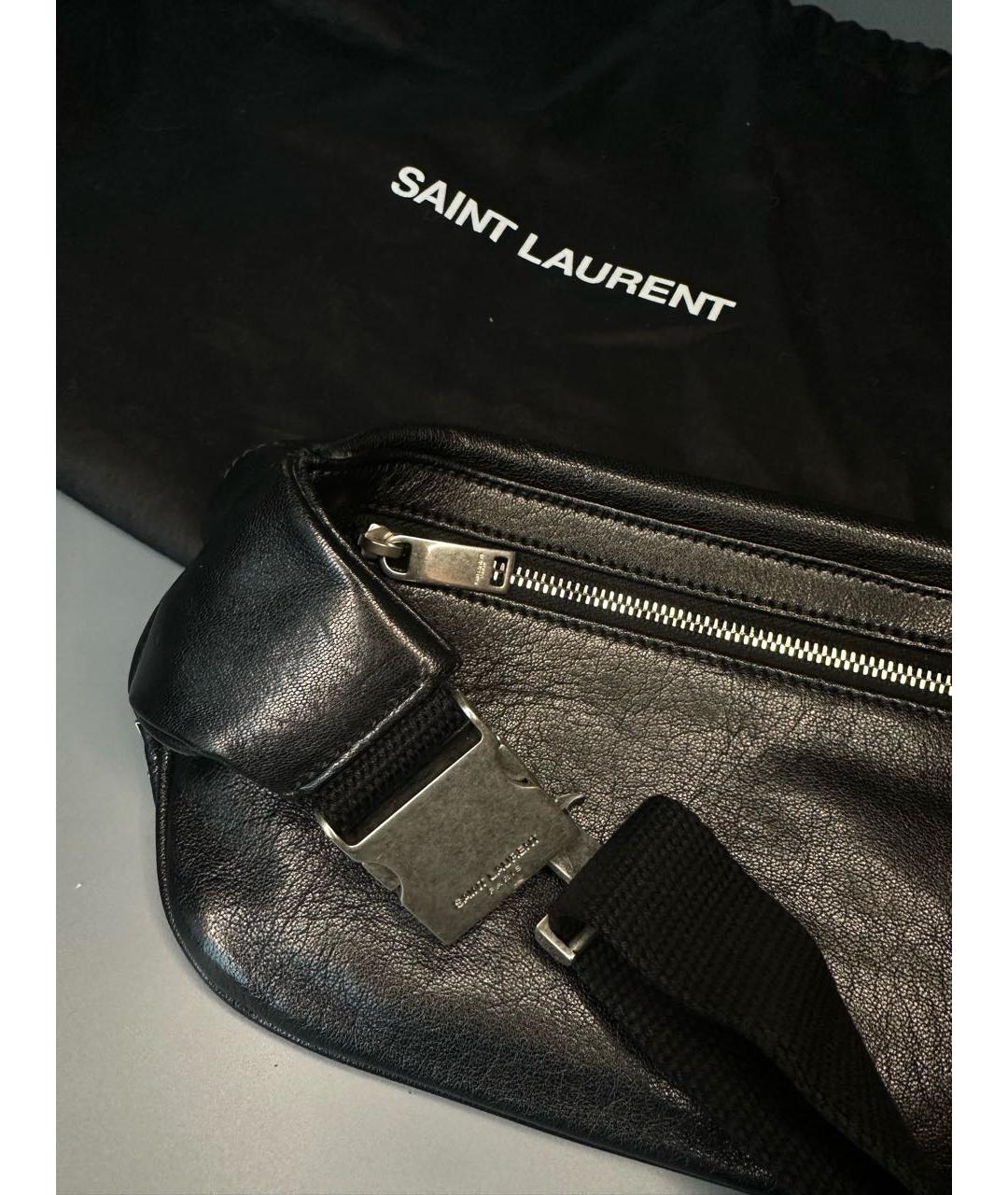 SAINT LAURENT Черная кожаная поясная сумка, фото 2