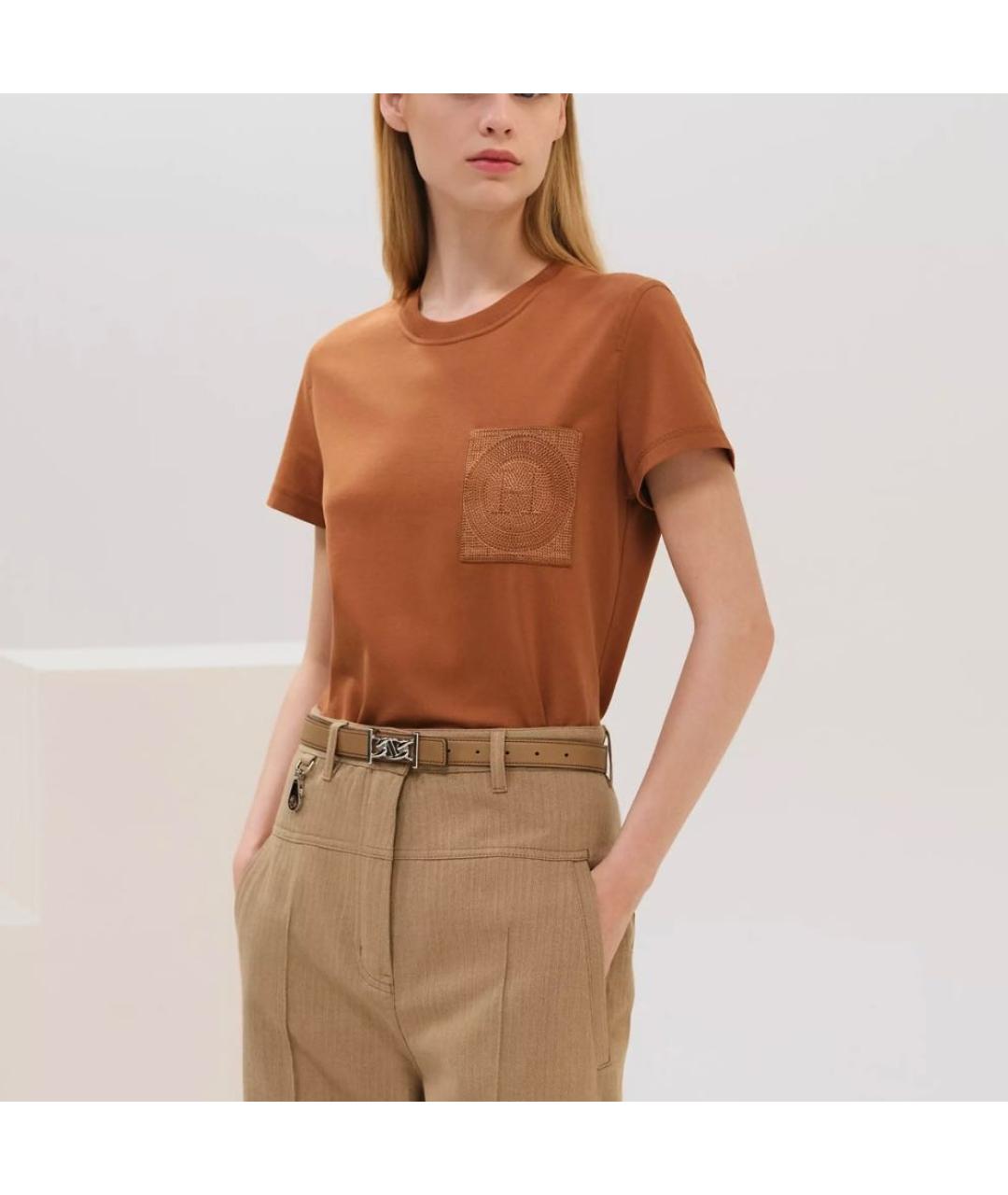 HERMES Оранжевая хлопковая футболка, фото 5