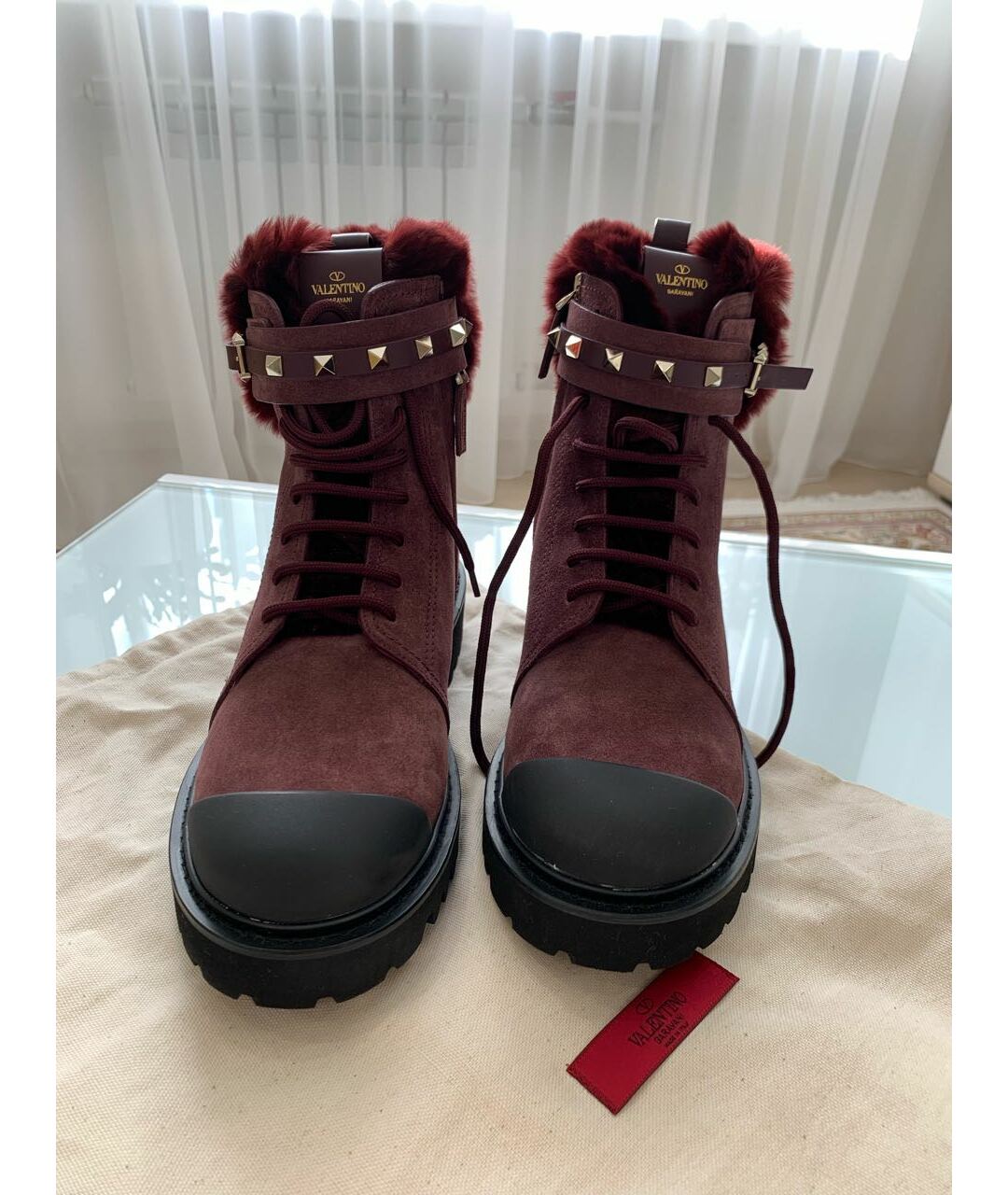 VALENTINO Бордовые замшевые ботинки, фото 2