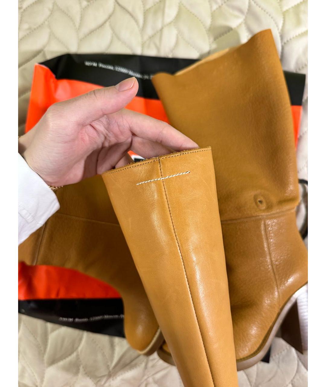 MM6 MAISON MARGIELA Оранжевое кожаные сапоги, фото 8