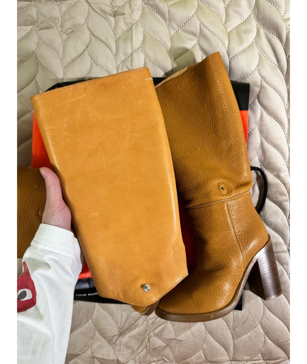 MM6 MAISON MARGIELA Оранжевое кожаные сапоги, фото 7
