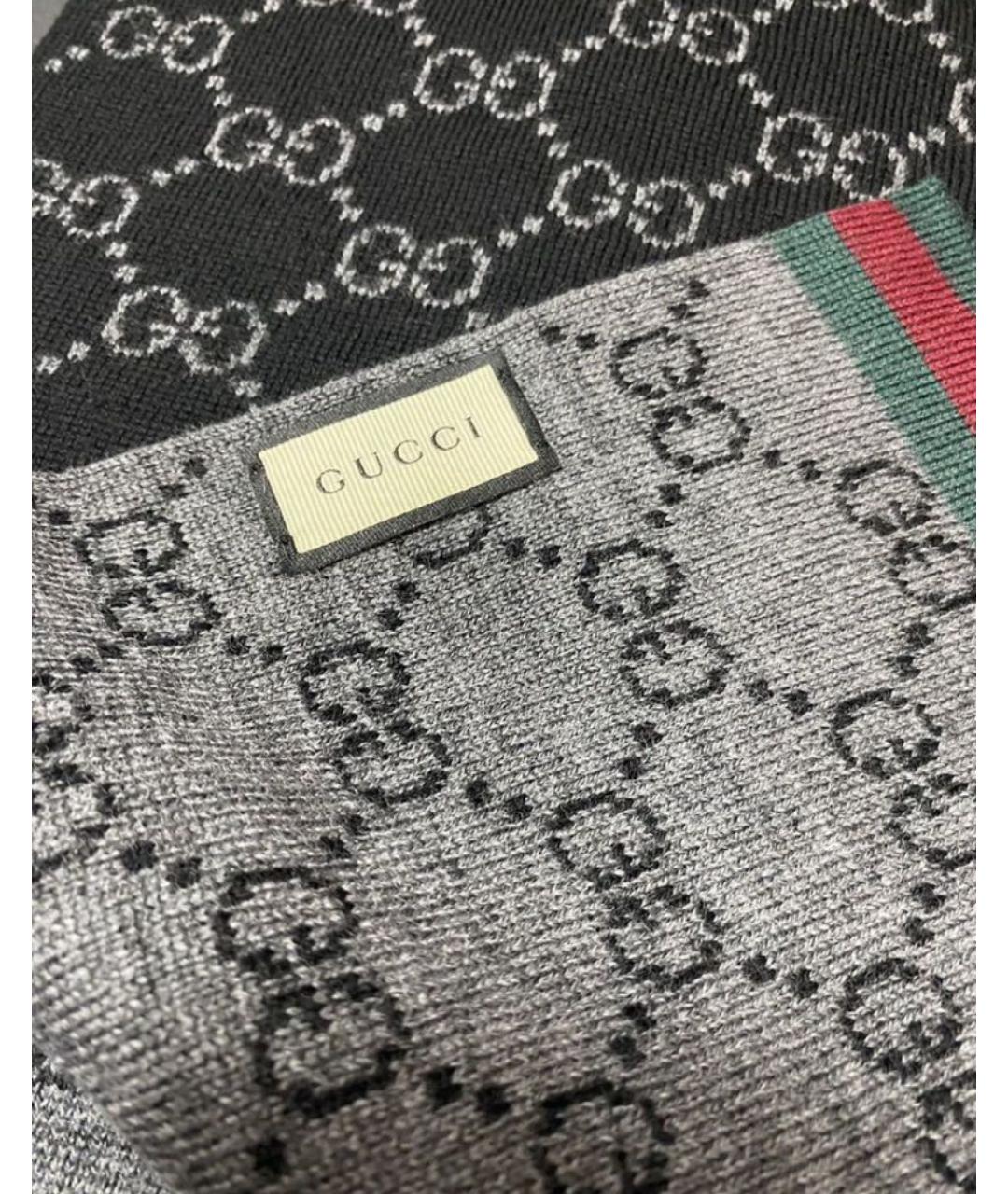 GUCCI Черный шерстяной шарф, фото 4