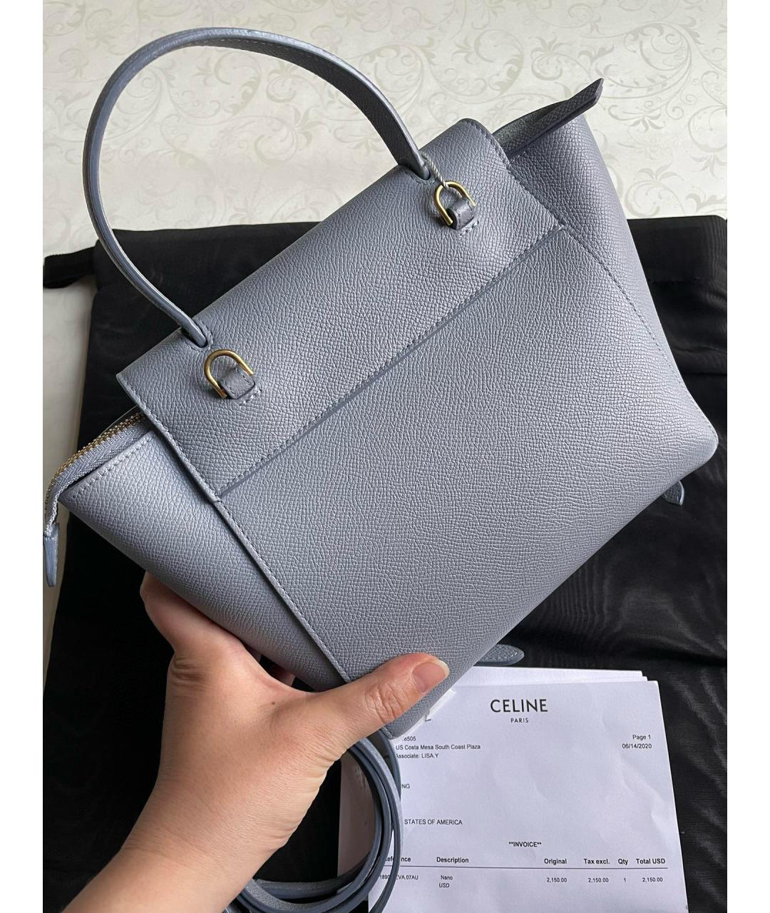 CELINE Голубая кожаная сумка тоут, фото 3