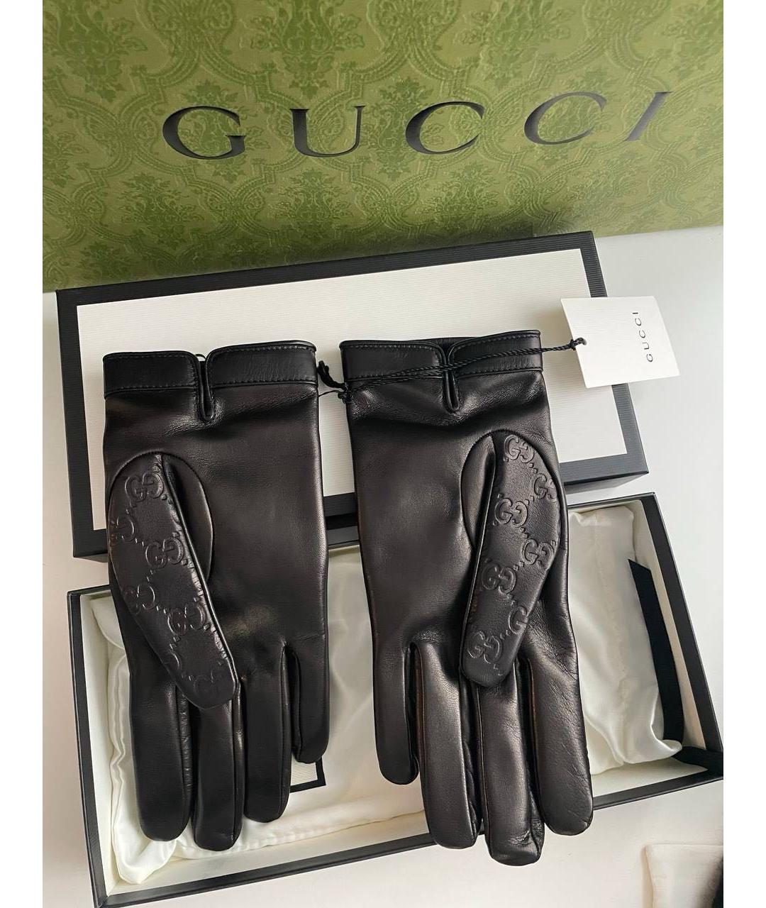 GUCCI Черные кожаные перчатки, фото 3