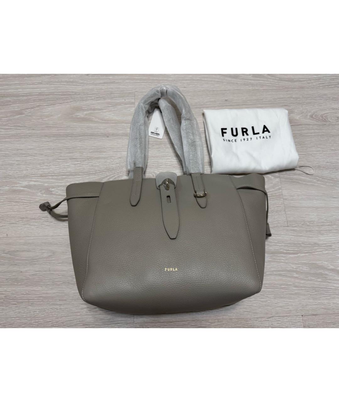 FURLA Серая кожаная сумка тоут, фото 5