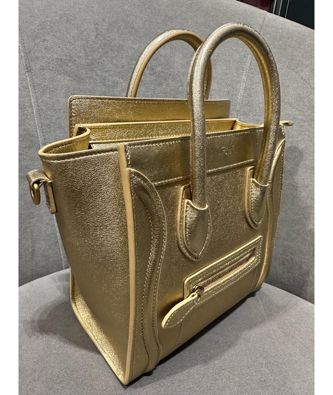 CELINE Золотая кожаная сумка с короткими ручками, фото 2