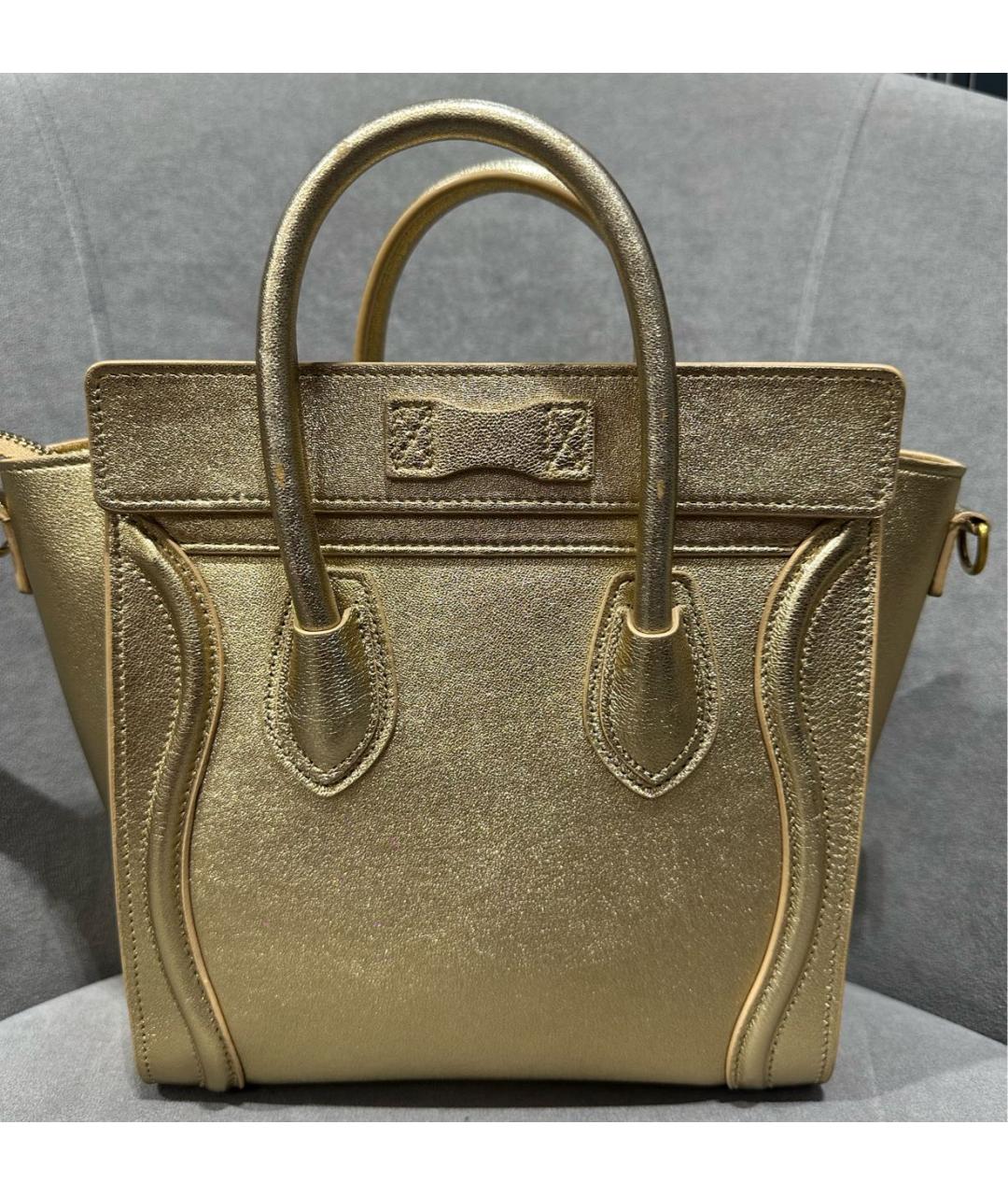 CELINE Золотая кожаная сумка с короткими ручками, фото 3