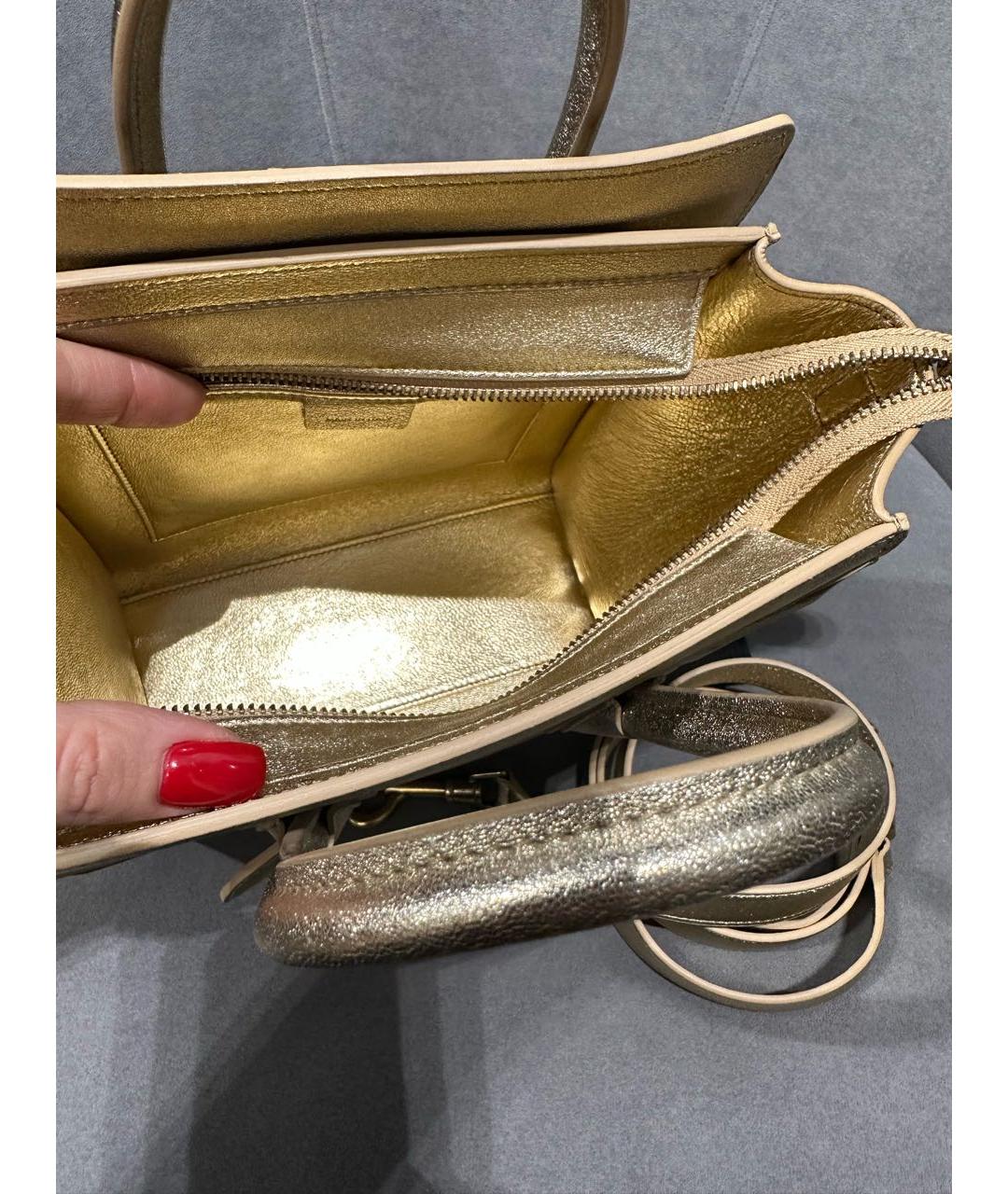 CELINE Золотая кожаная сумка с короткими ручками, фото 4
