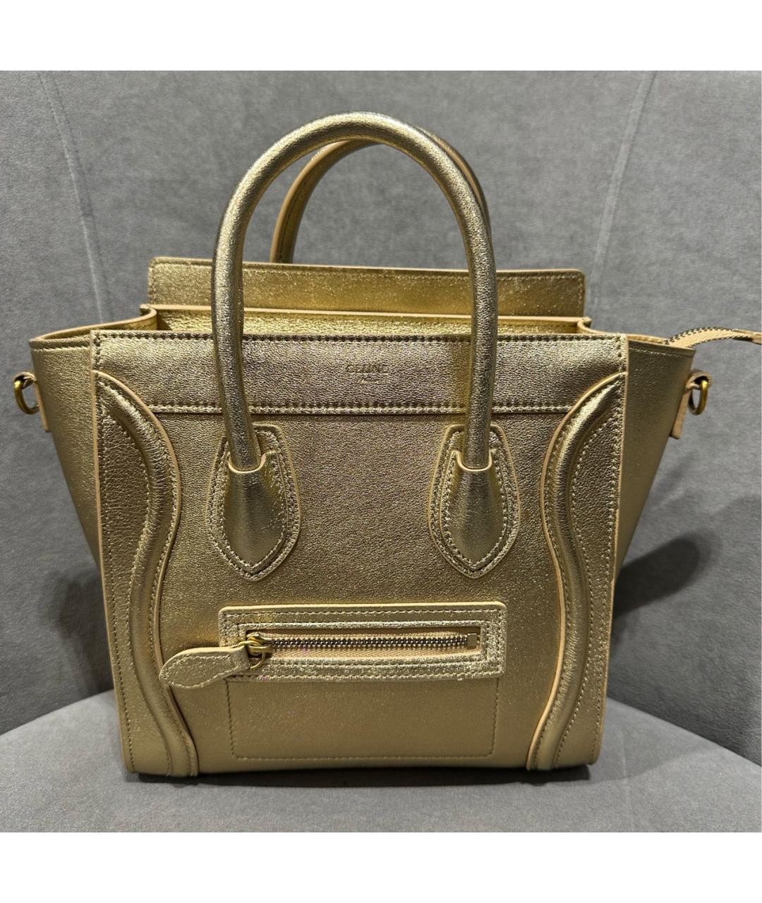 CELINE Золотая кожаная сумка с короткими ручками, фото 7