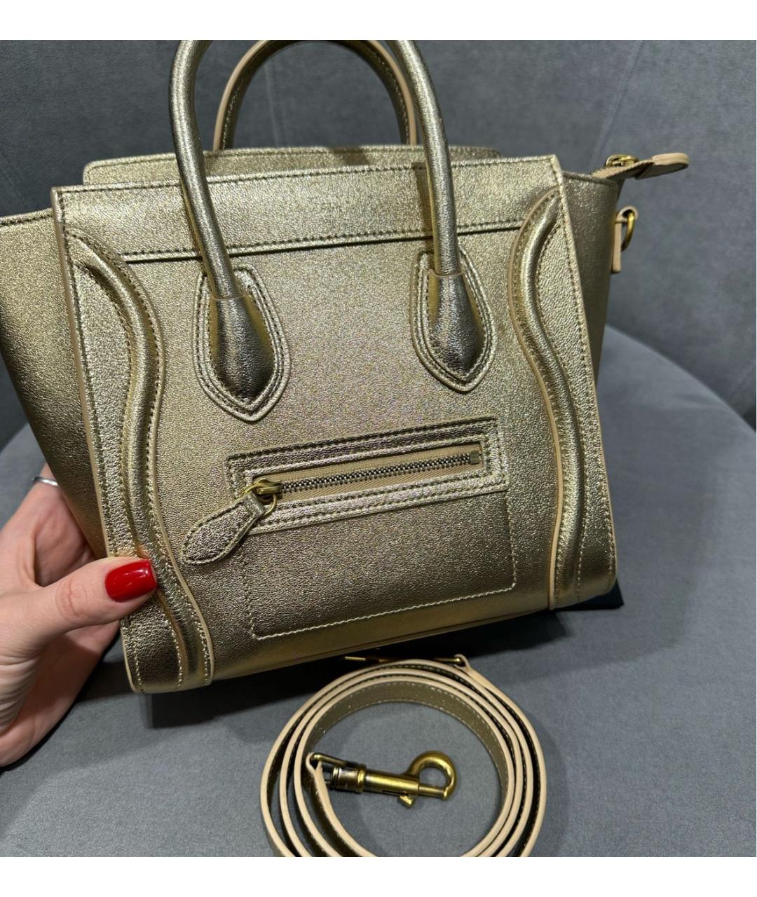 CELINE Золотая кожаная сумка с короткими ручками, фото 6