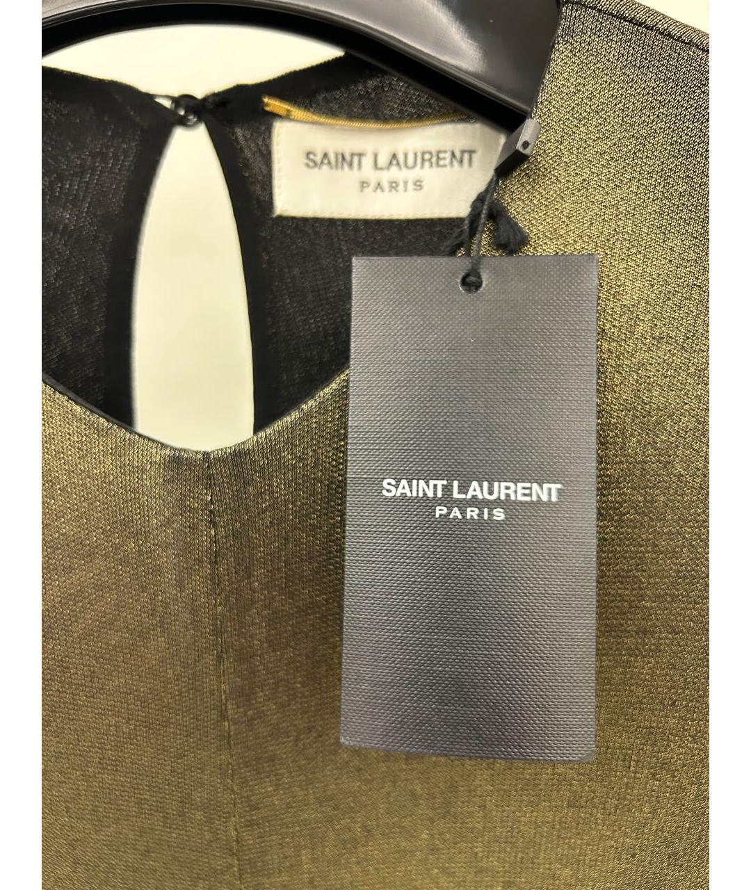 SAINT LAURENT Золотое вискозное коктейльное платье, фото 4