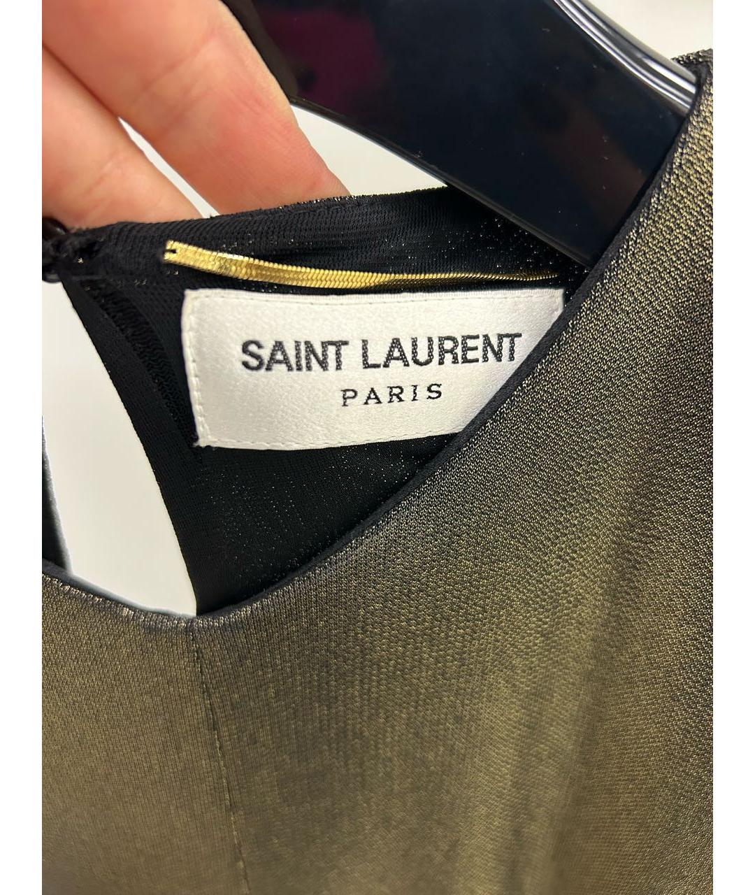 SAINT LAURENT Золотое вискозное коктейльное платье, фото 3