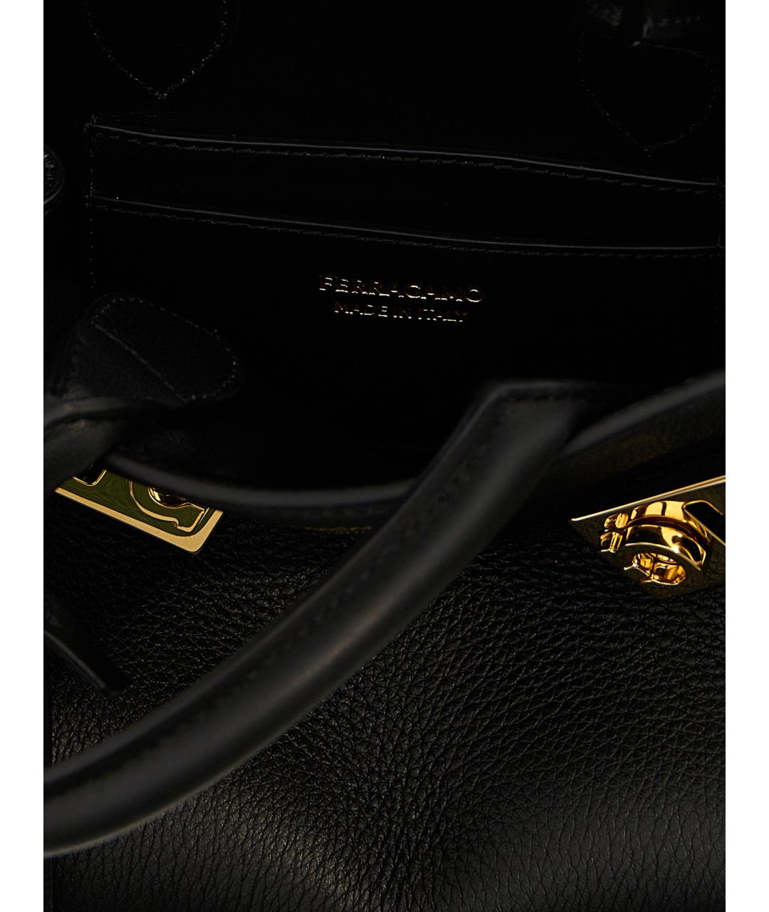 FERRAGAMO Черная кожаная сумка тоут, фото 4