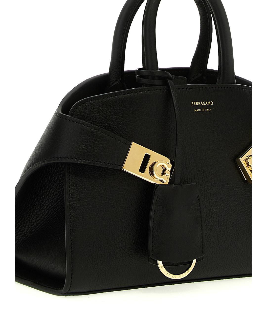 FERRAGAMO Черная кожаная сумка тоут, фото 3
