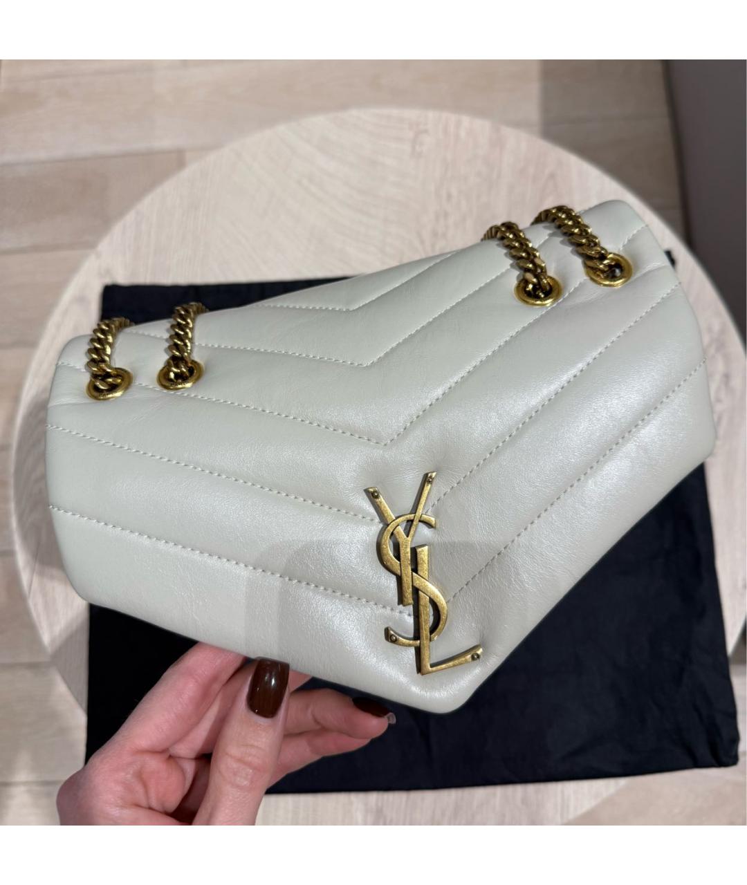 SAINT LAURENT Бежевая кожаная сумка через плечо, фото 3