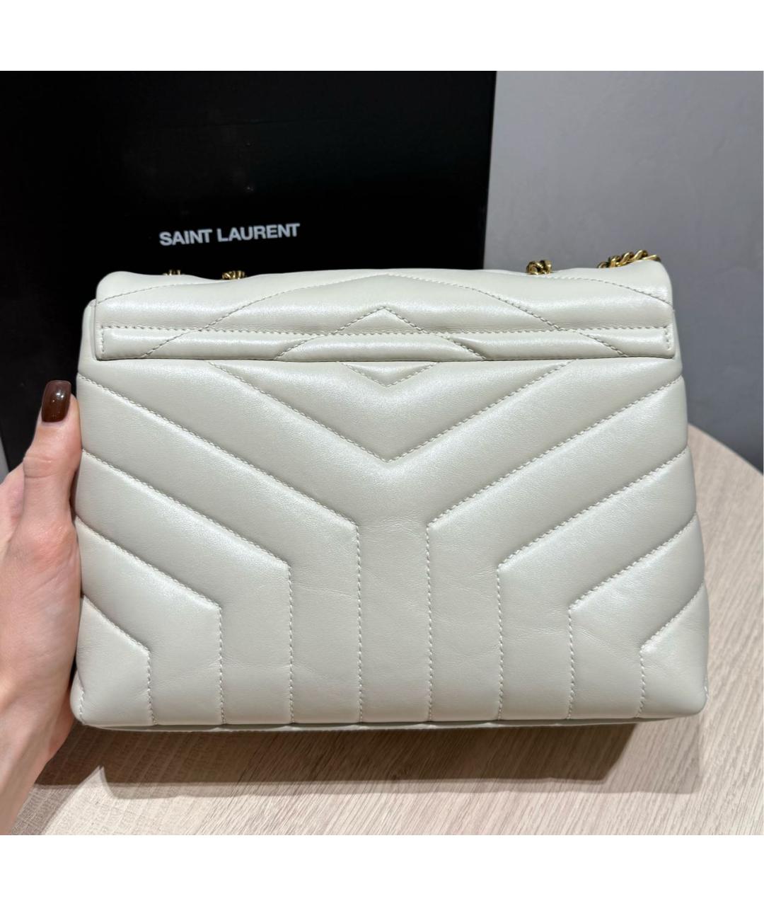 SAINT LAURENT Бежевая кожаная сумка через плечо, фото 7